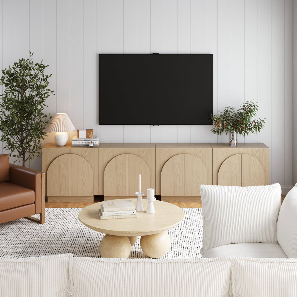 Wood Mid-Century Arched Credenza Cabinet