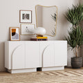 Wood Mid-Century Arched Cabinet Credenza White (2 Cabinets)