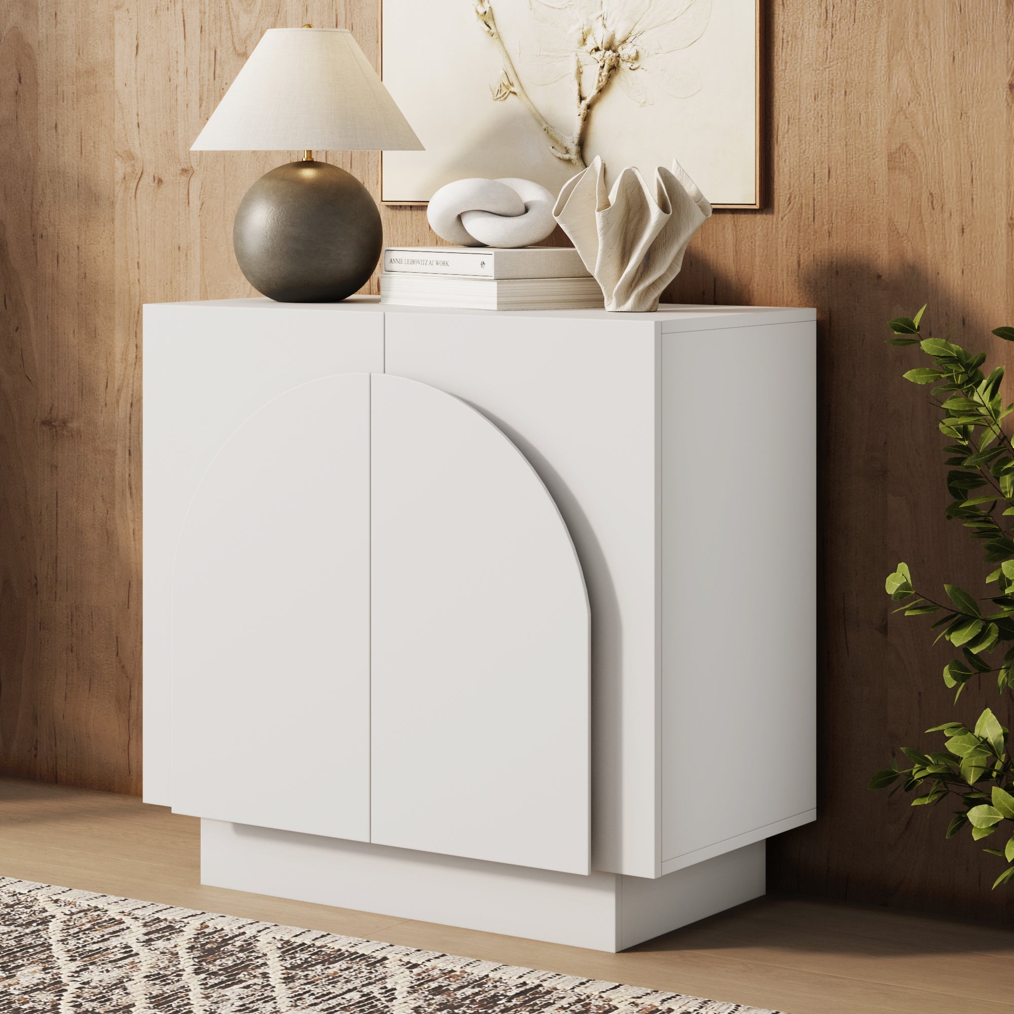 Wood Mid-Century Arched Storage Cabinet