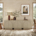 Arched Fabric Wrapped Storage Cabinet Credenza