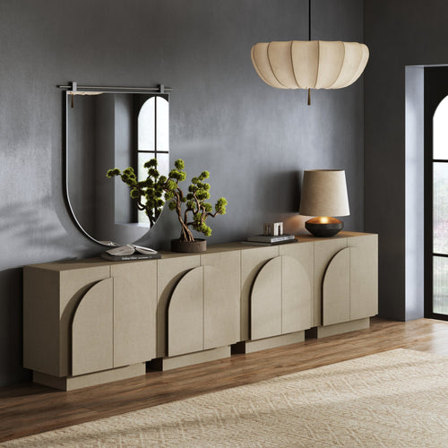 Arched Fabric Wrapped Storage Credenza with Doors