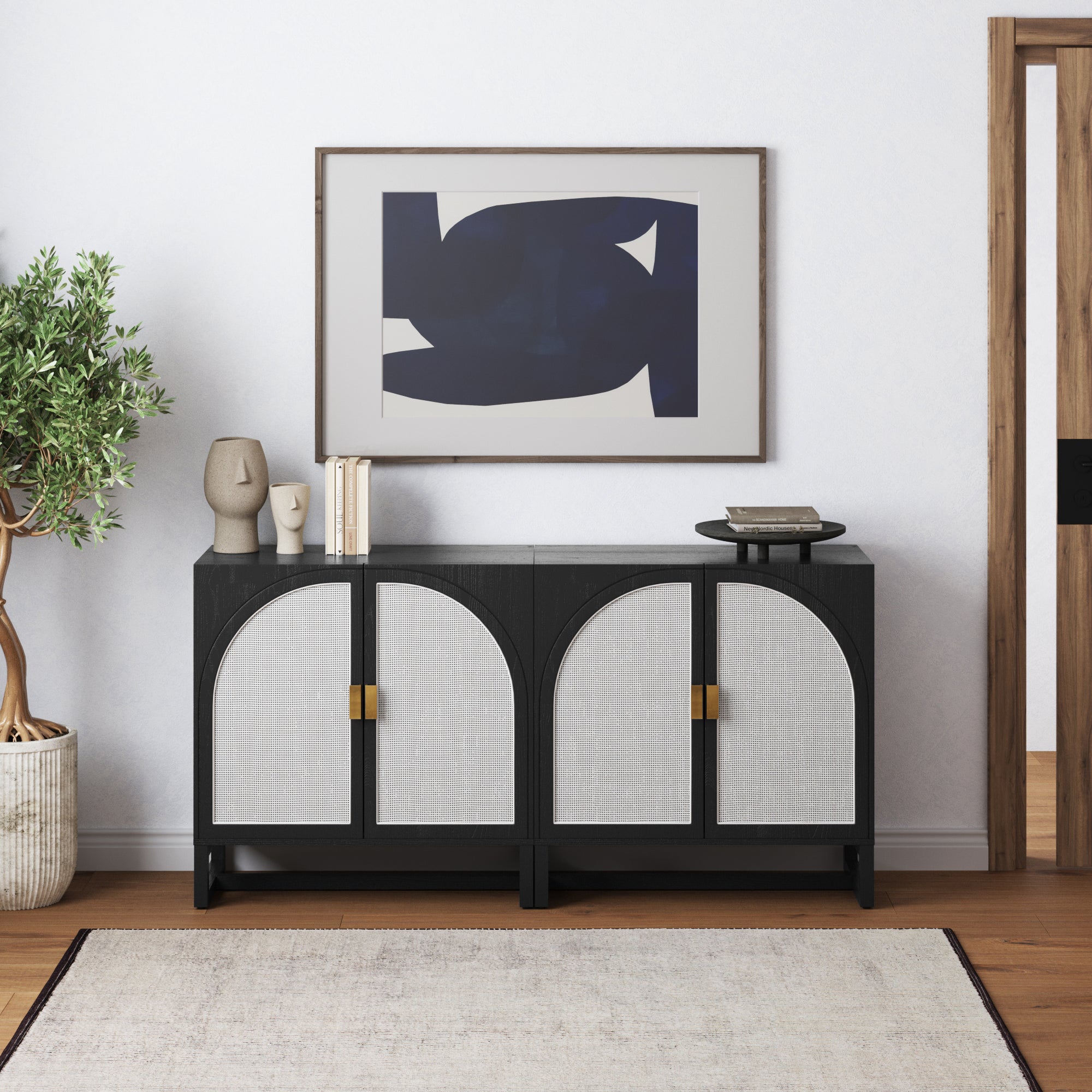 Rattan Arched Storage Cabinet Credenza