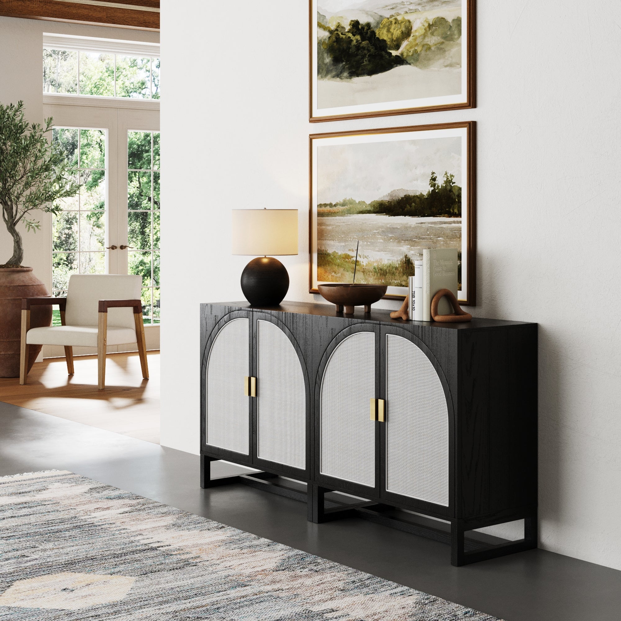 Rattan Arched Storage Cabinet Credenza
