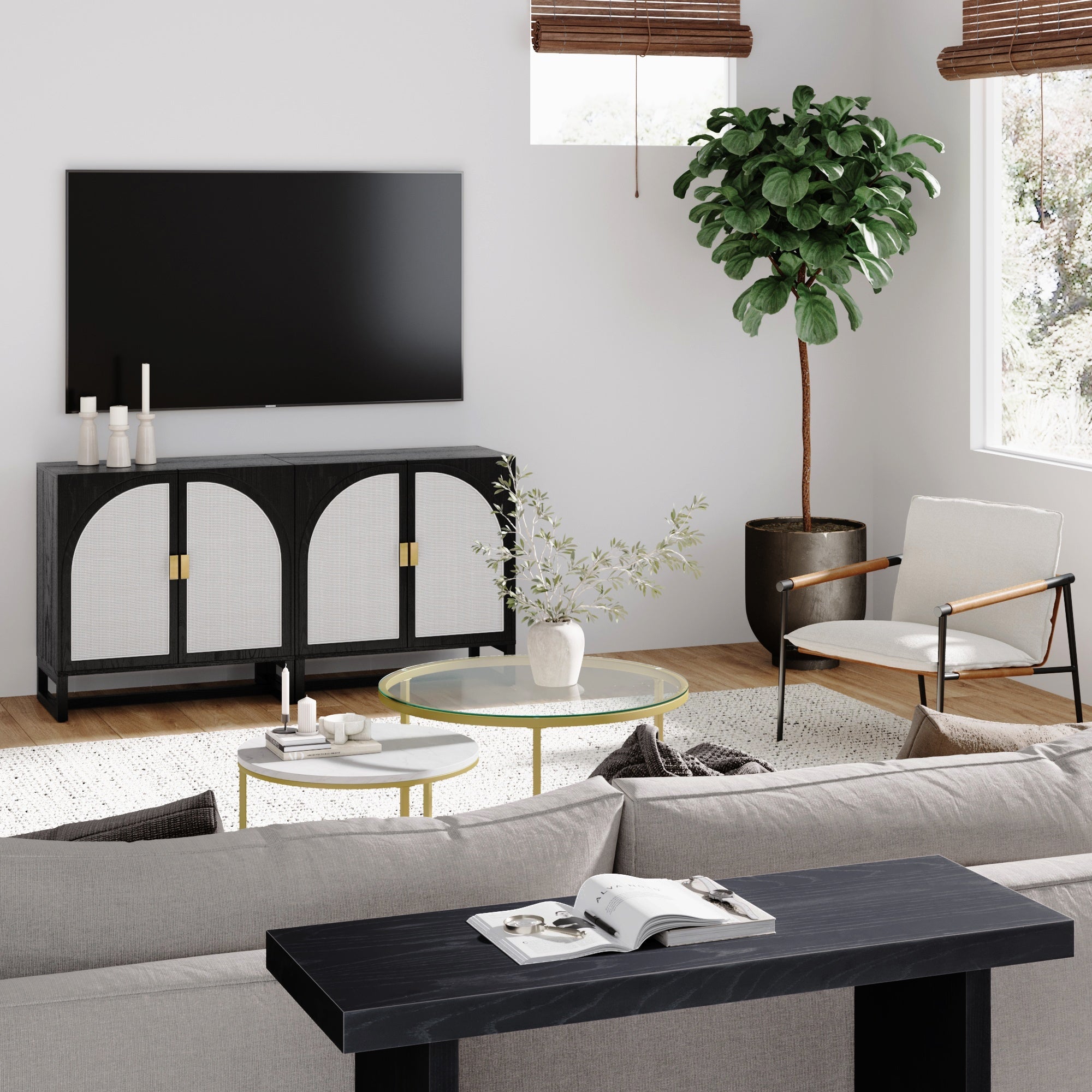 Rattan Arched TV Stand Media Console for TVs up to 65"