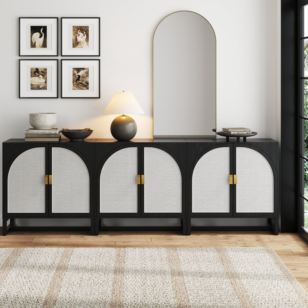 Rattan Arched Storage Cabinet Credenza