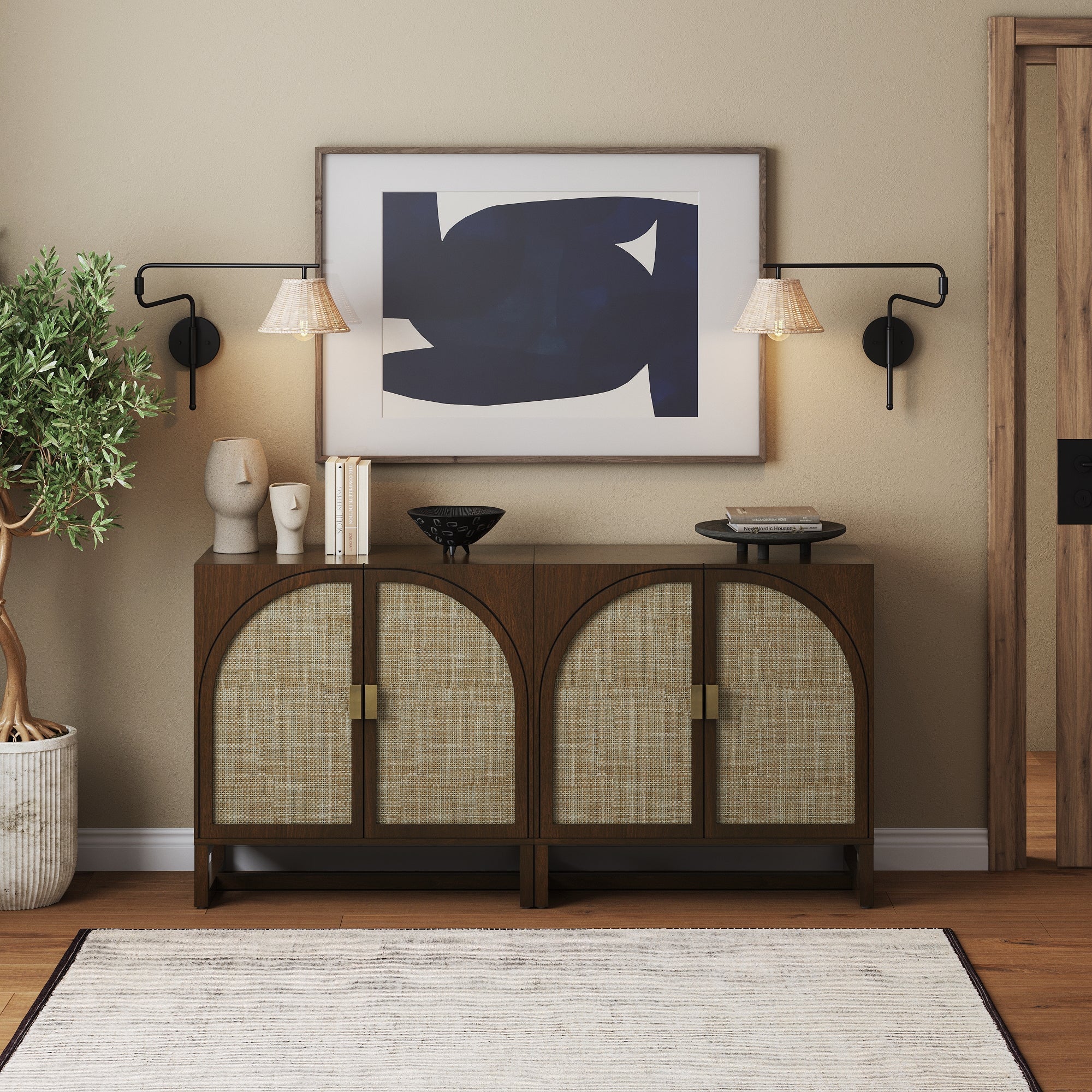 Boho Arched Storage Credenza Dark
