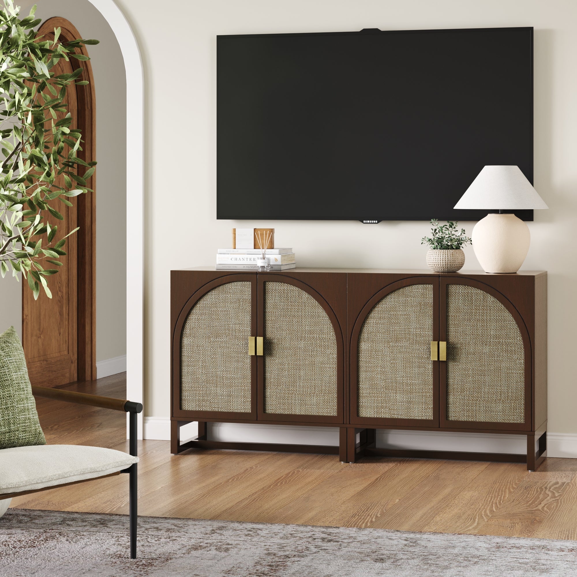 Boho Arched Storage Credenza Dark