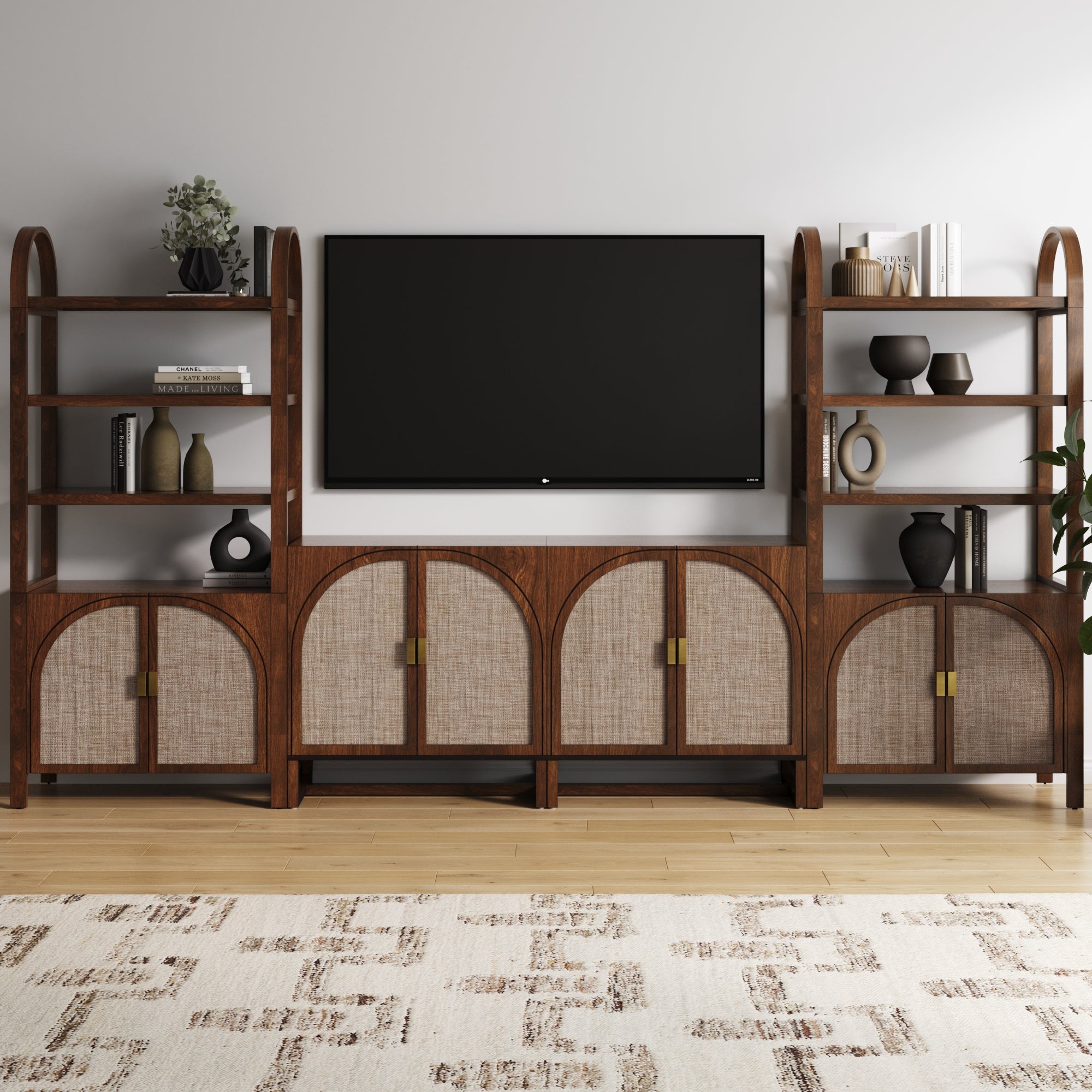 Arched Entertainment Center Wood Dark