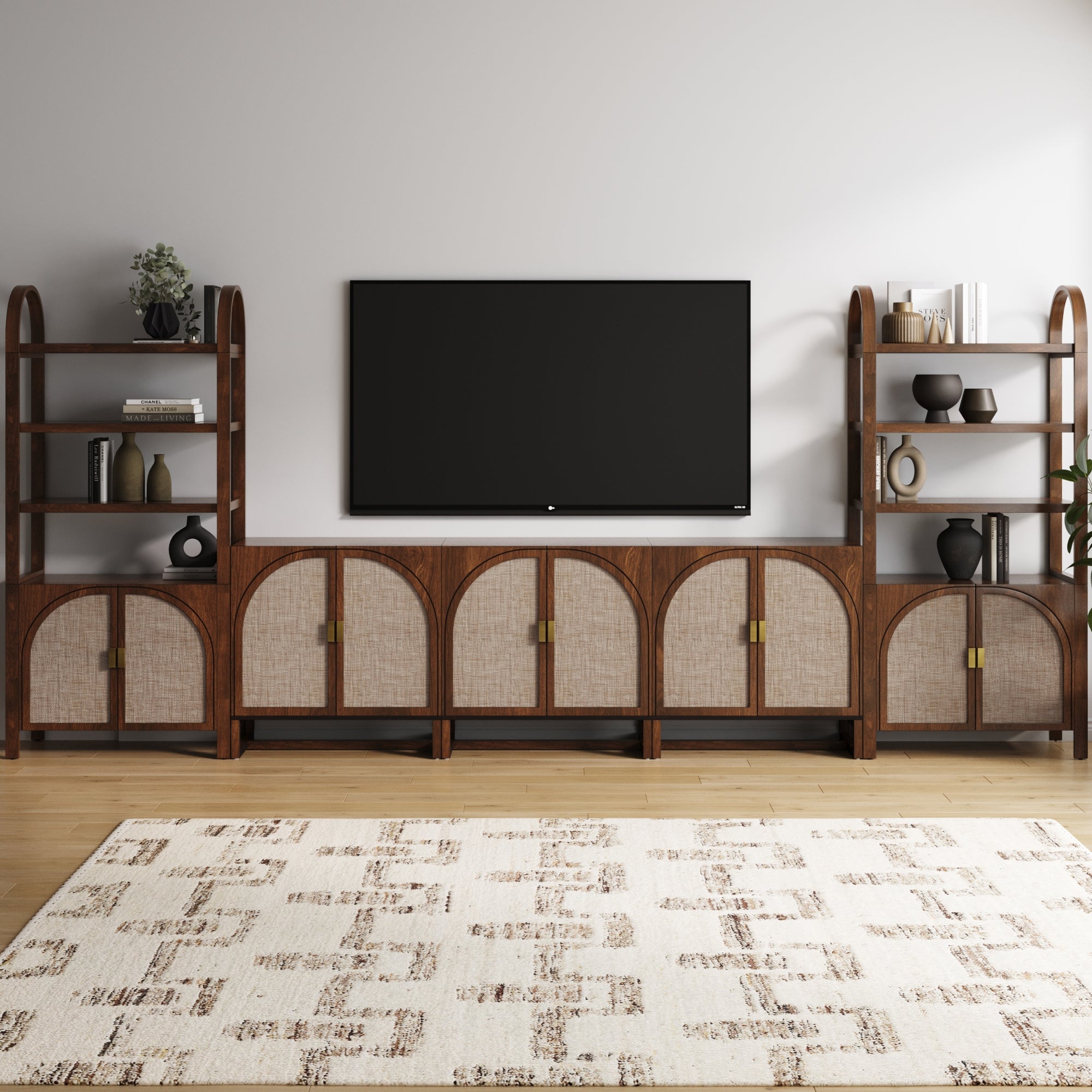 Arched Bookshelf Entertainment Center for 75" TV Dark