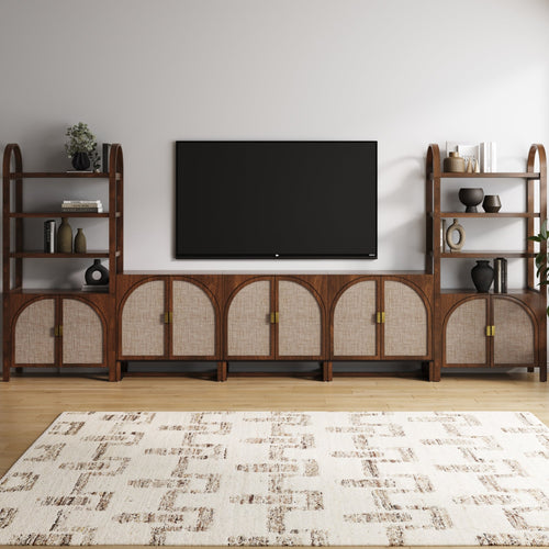 Arched Bookshelf Entertainment Center for 75" TV Dark