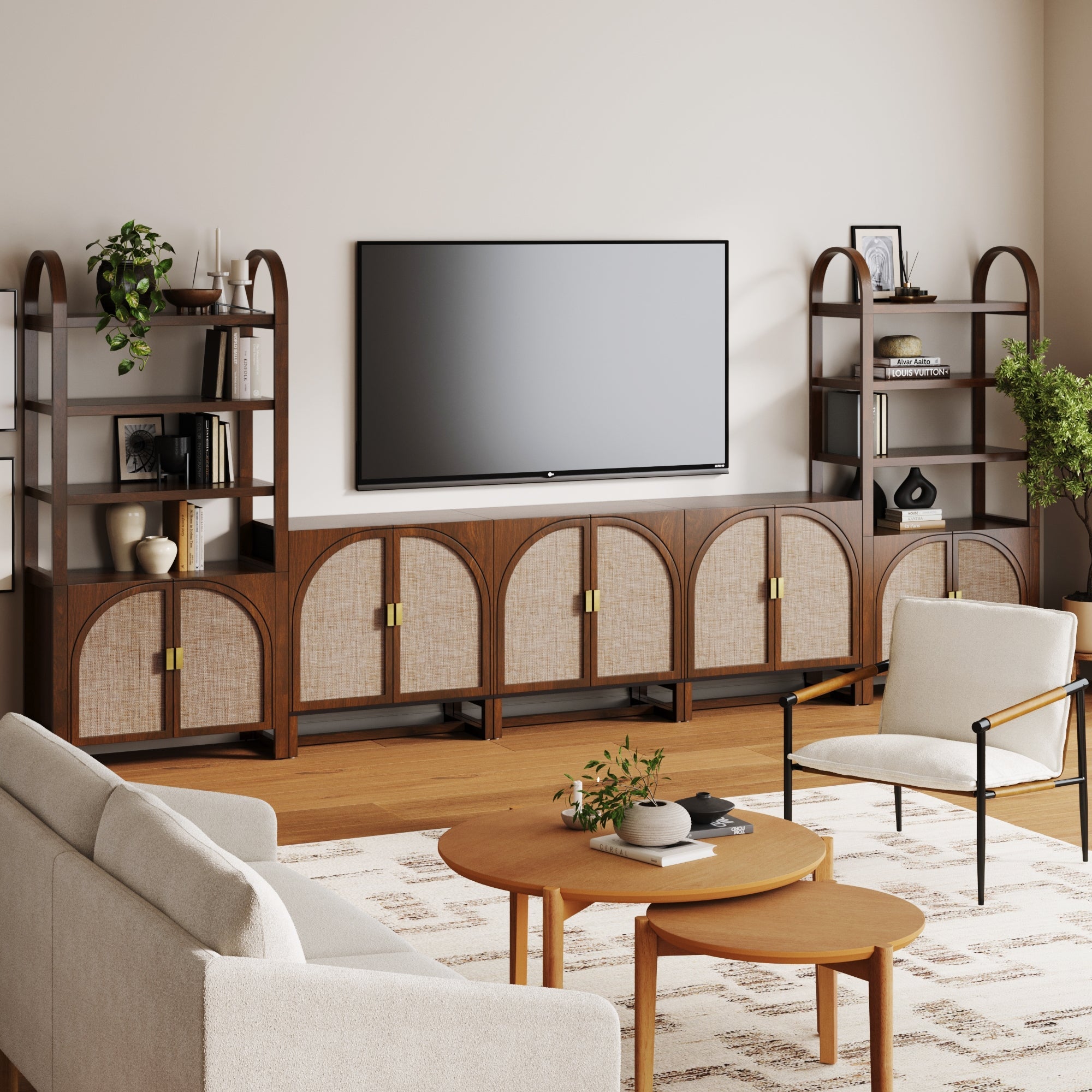 Arched Bookshelf Entertainment Center for 75" TV Dark