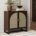 Boho Rattan Arched Door Storage Cabinet Dark