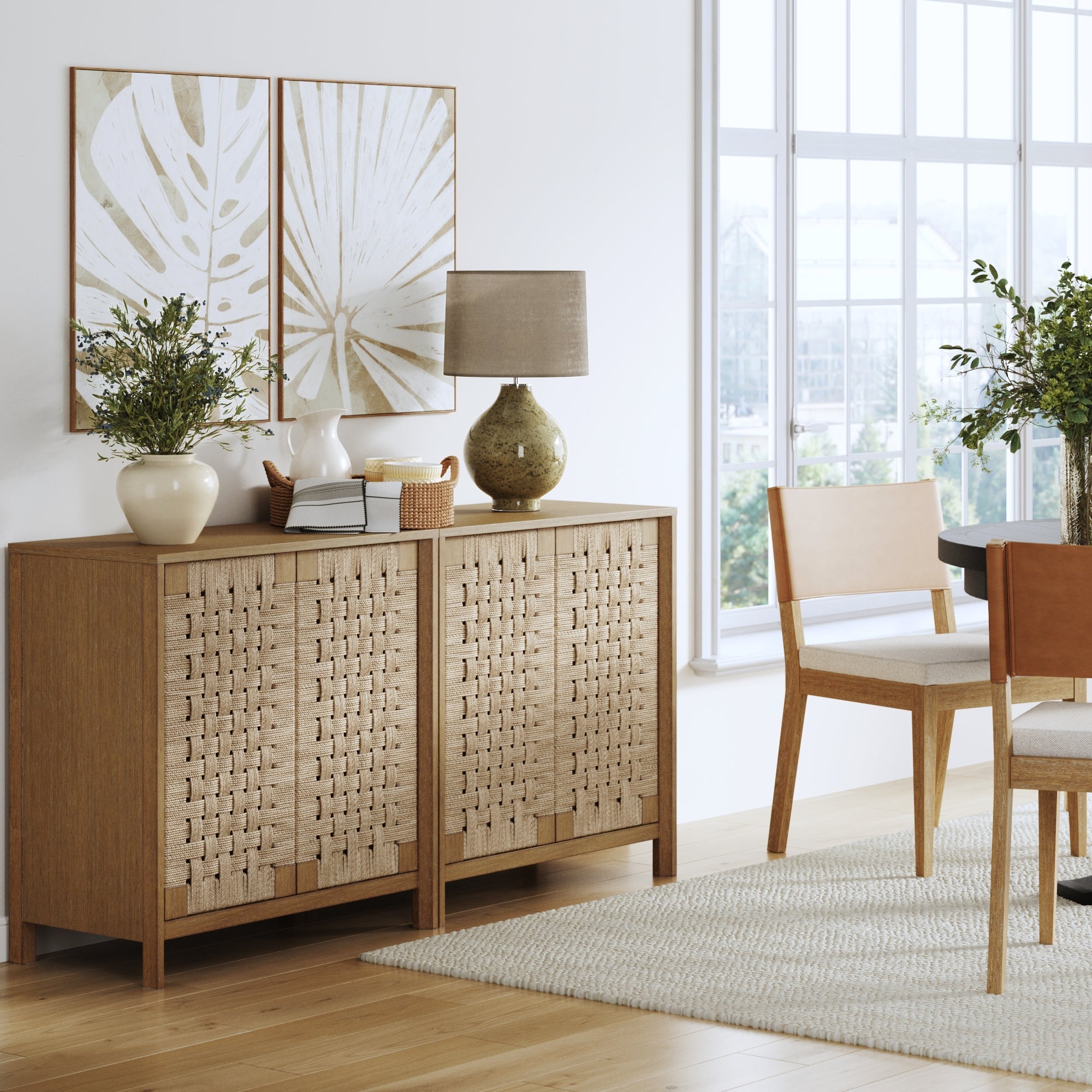 Boho Woven Seagrass Storage Cabinet Credenza
