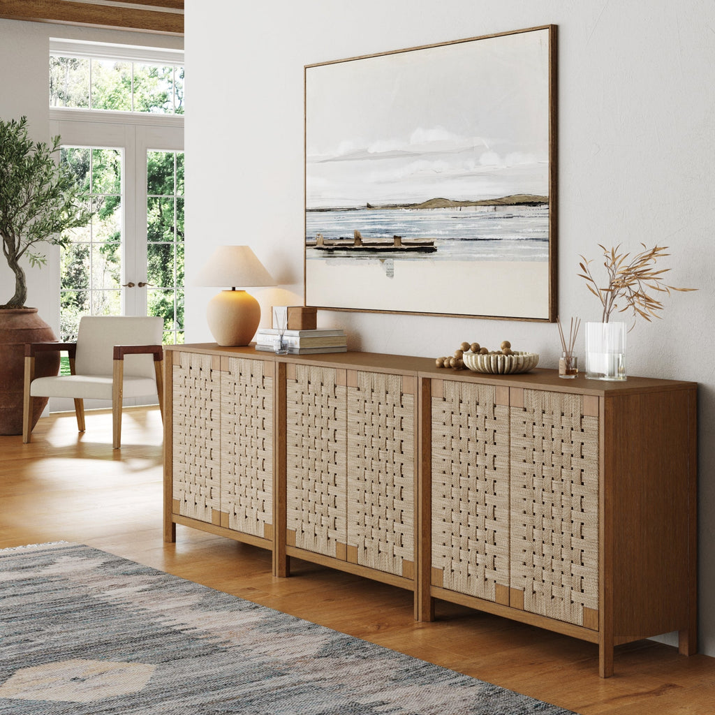 Woven Seagrass TV Console Cabinet for TVs up to 75"