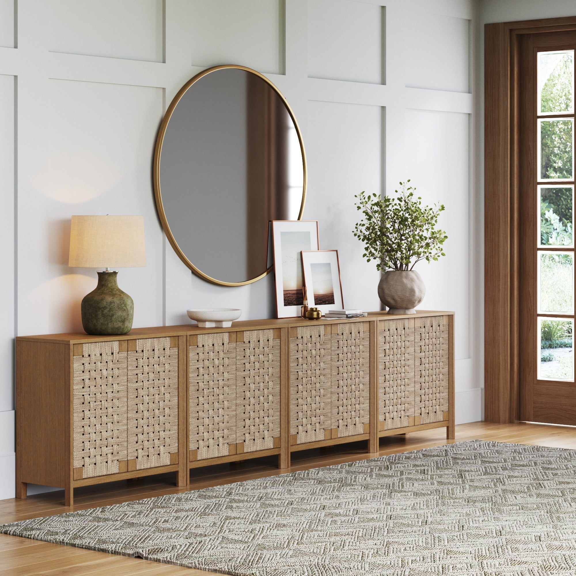 Large Woven Seagrass TV Console Credenza