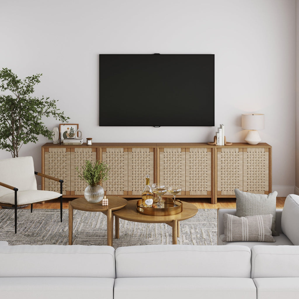Woven Seagrass TV Console Cabinet for TVs up to 100"