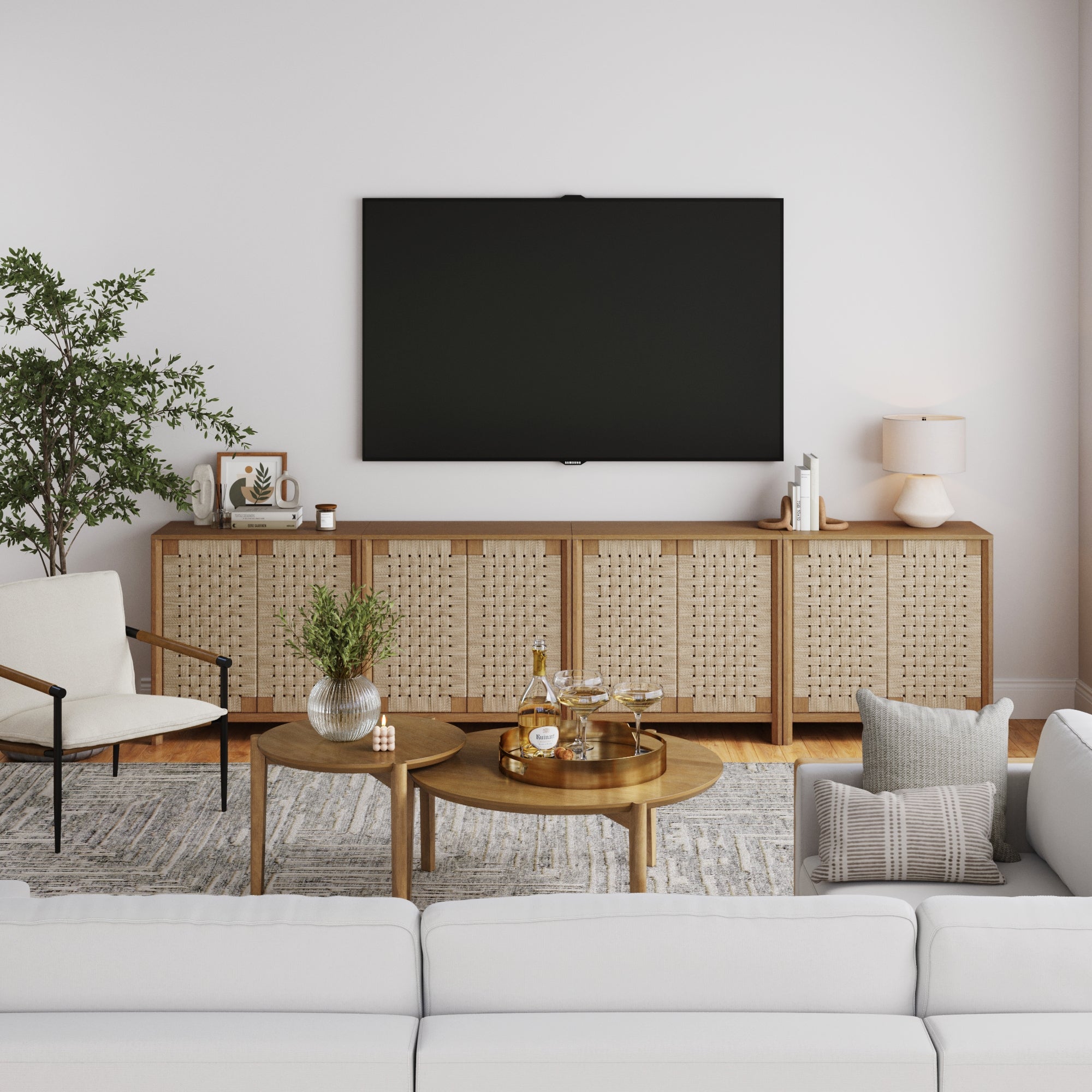 Woven Seagrass TV Console Cabinet for TVs up to 100"