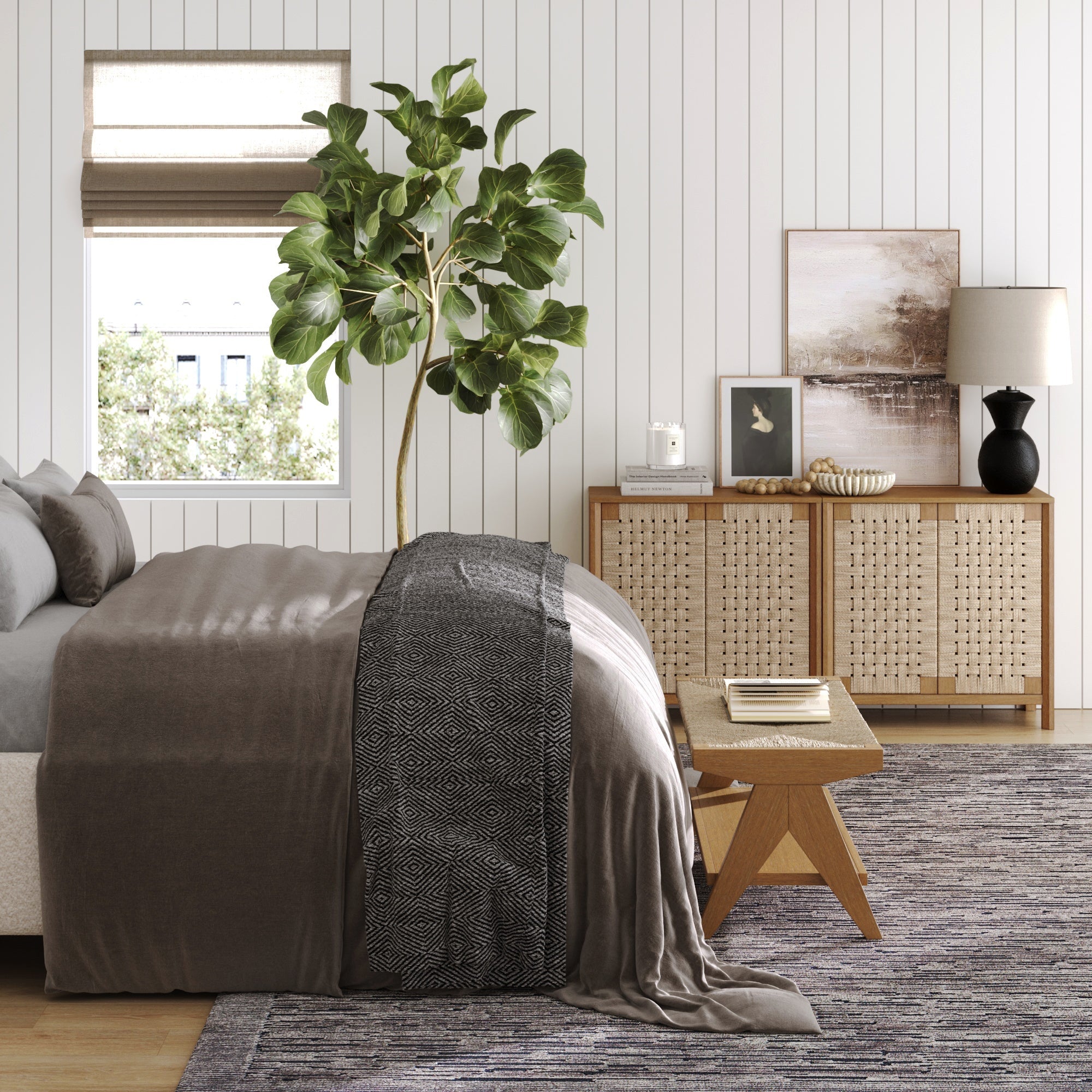 Boho Woven Seagrass & Wood Storage Cabinet