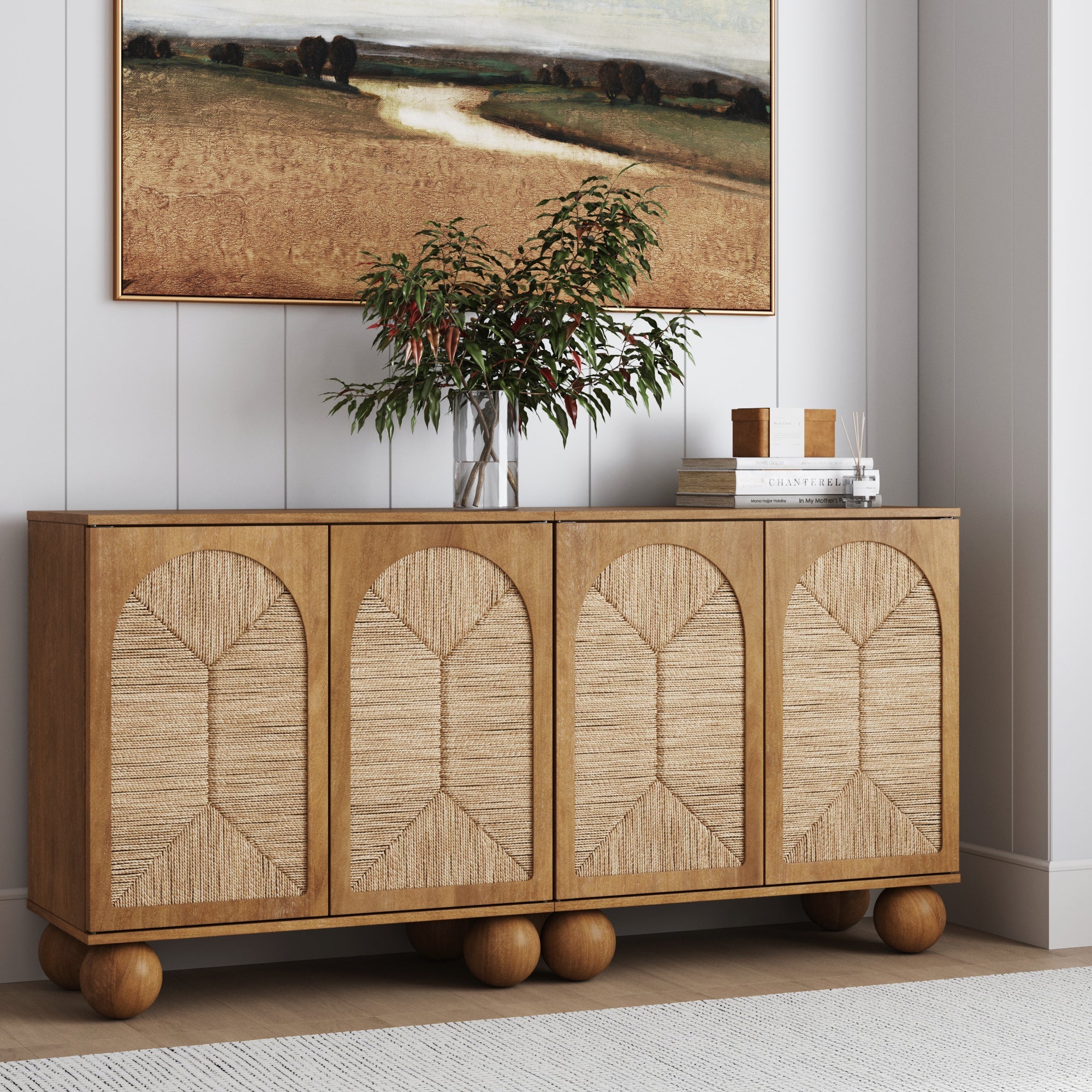 Seagrass Arched Storage Cabinet Credenza