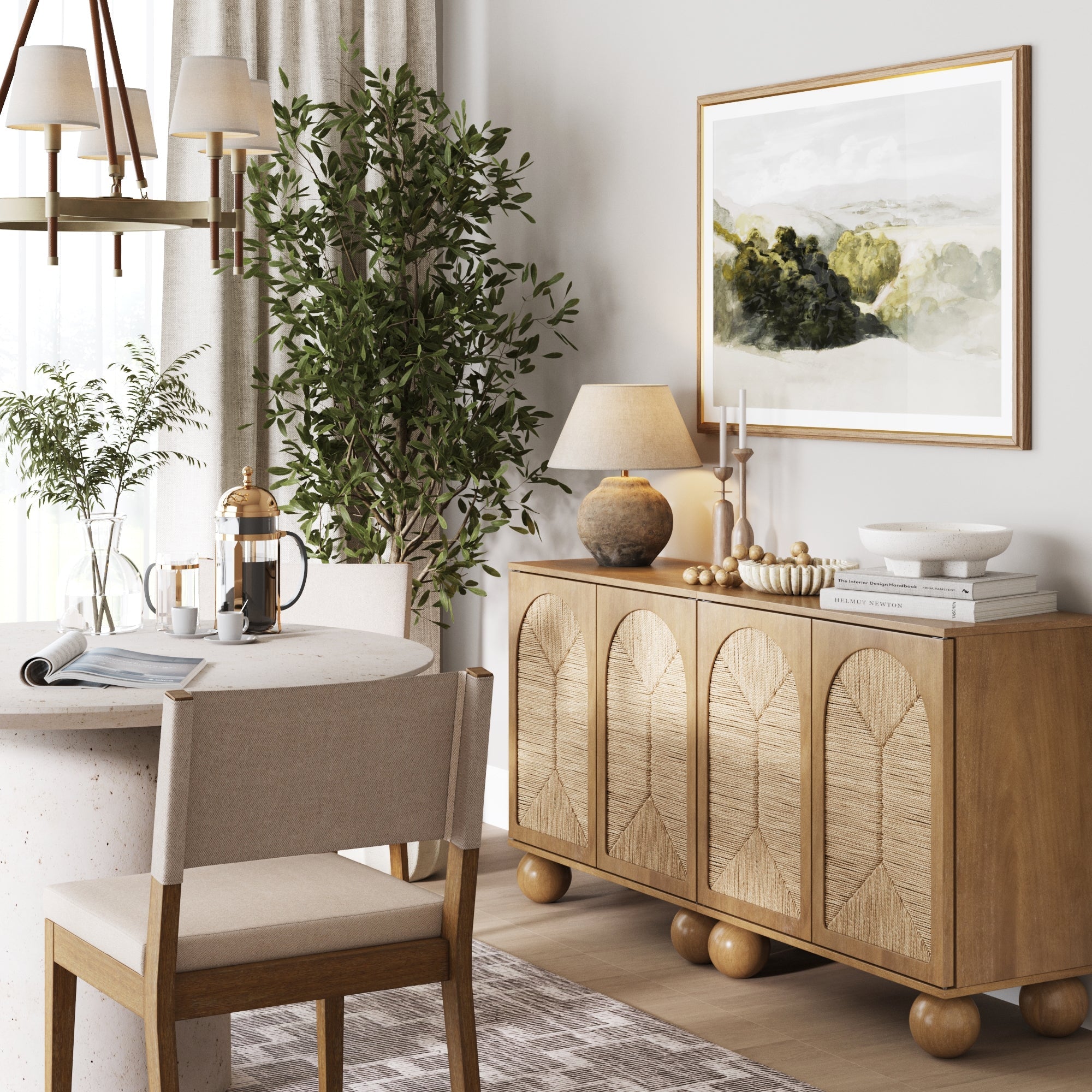 Seagrass Arched Storage Cabinet Credenza