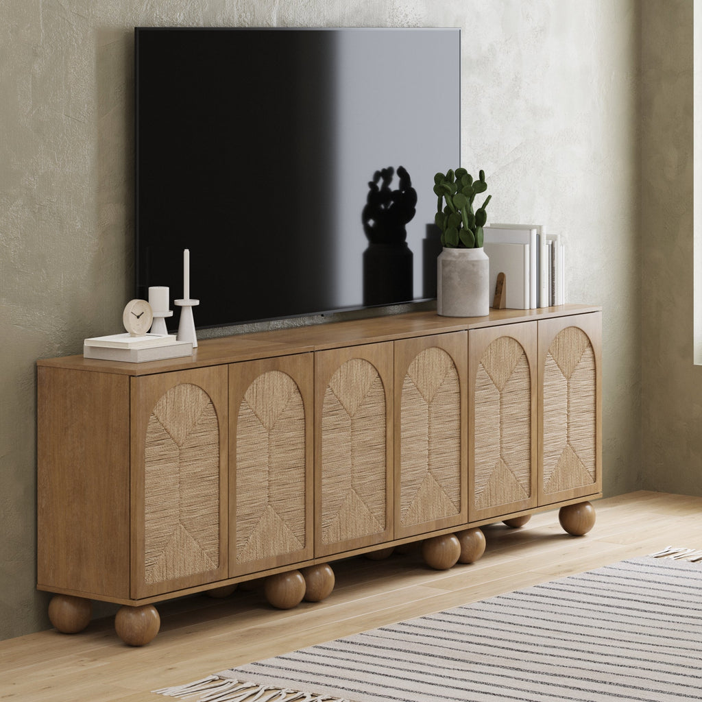 Seagrass Arched Storage Cabinet Credenza