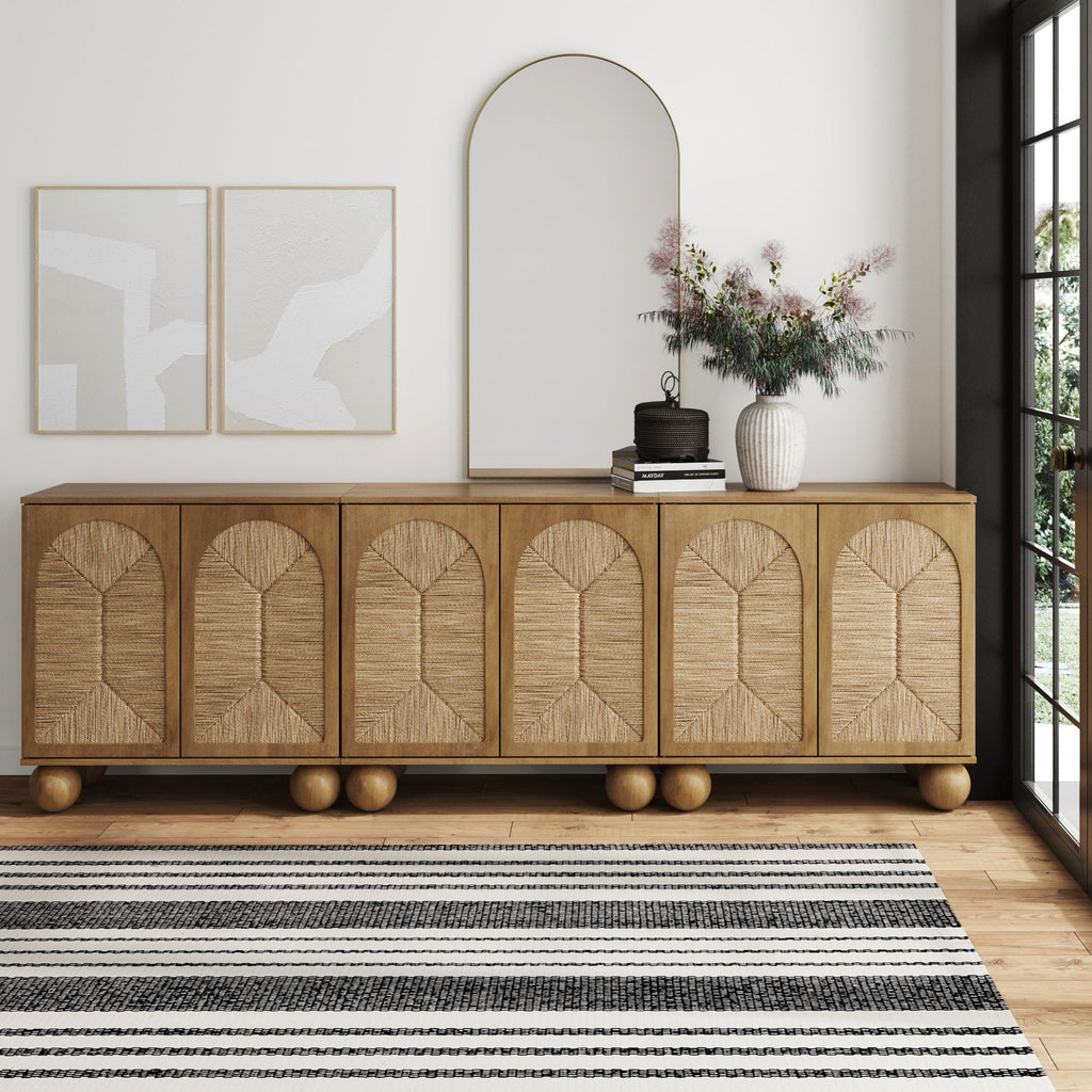 Seagrass Arched Storage Cabinet Credenza