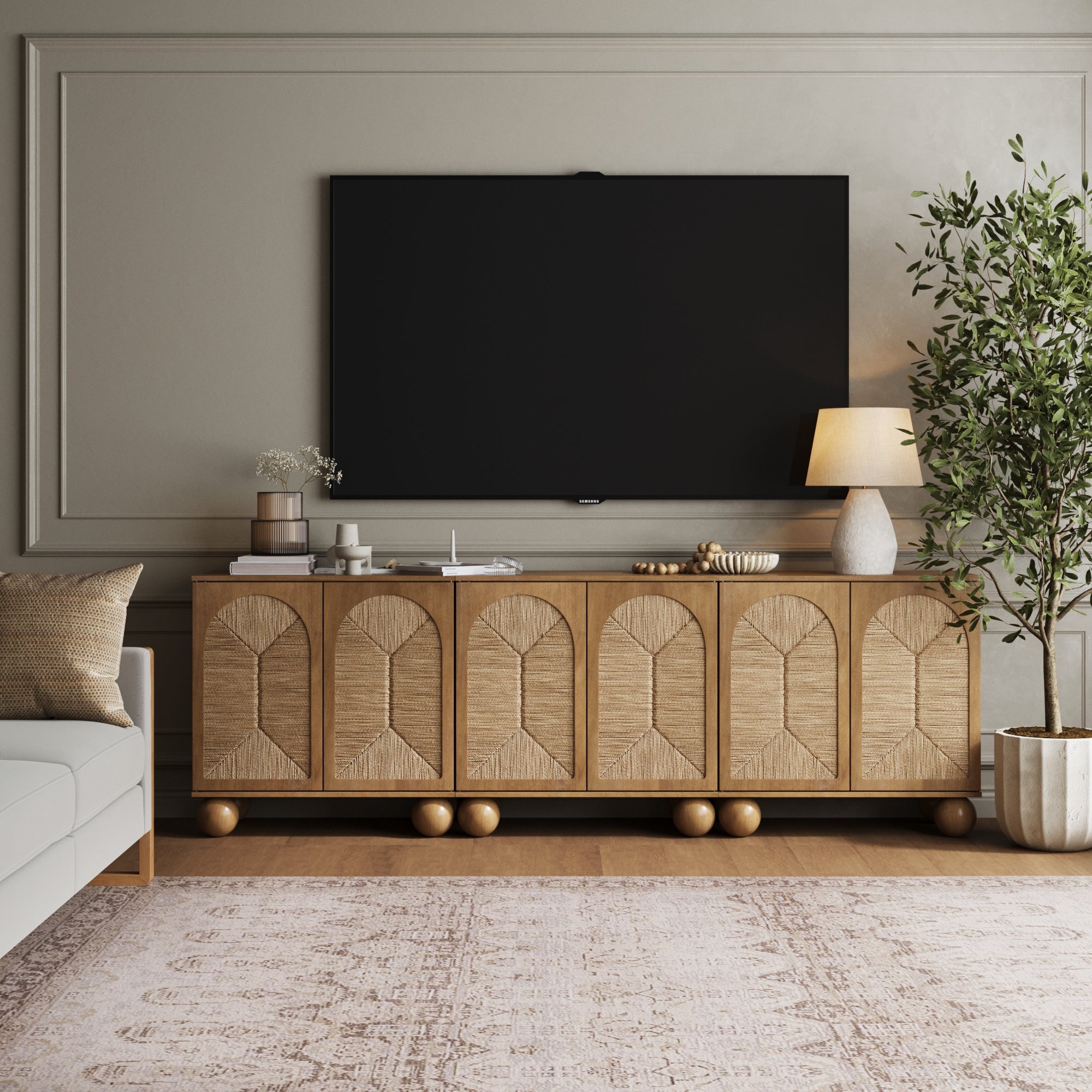 Seagrass Arched TV Console Cabinet for TVs up to 75"