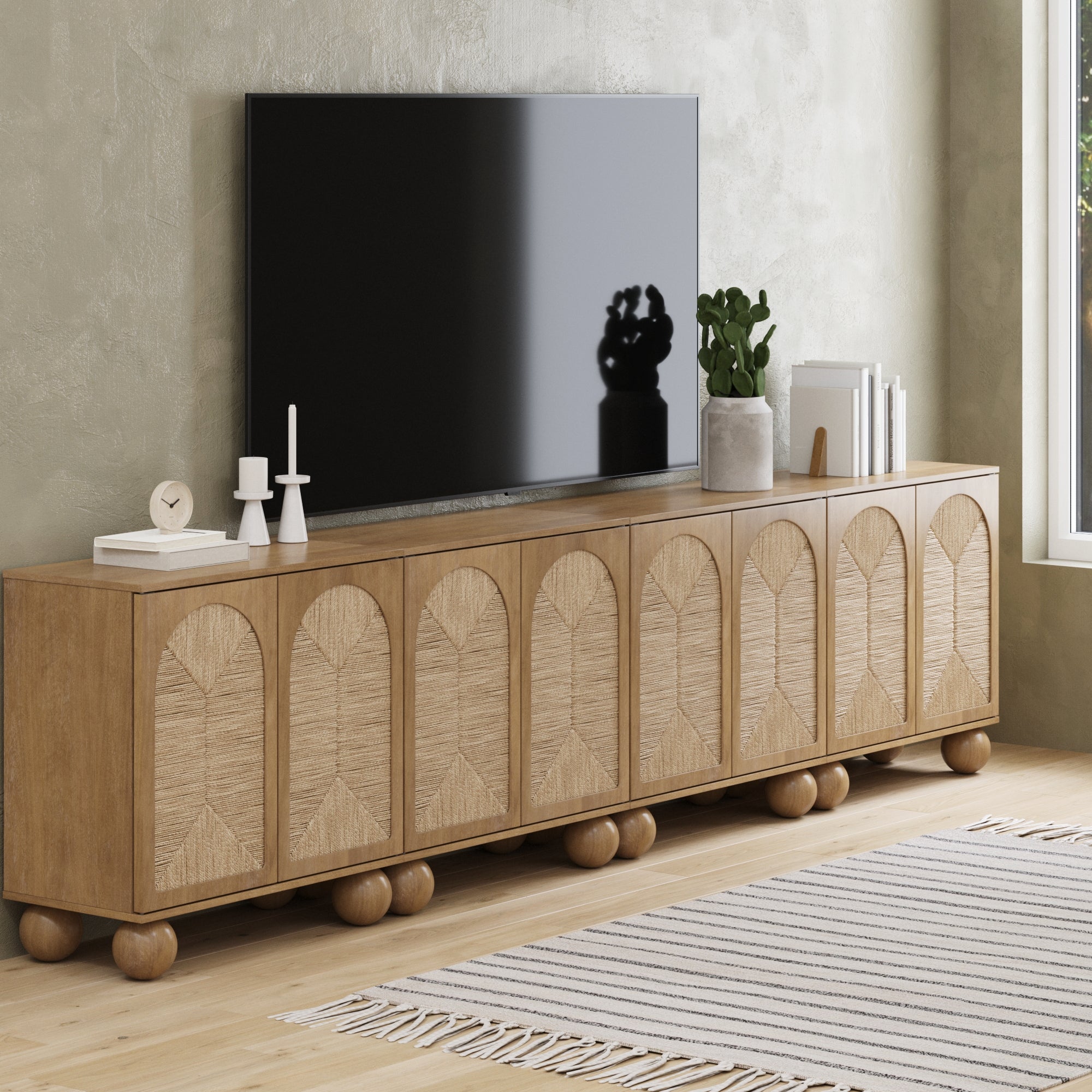 Seagrass Arched TV Console Cabinet for TVs up to 100"