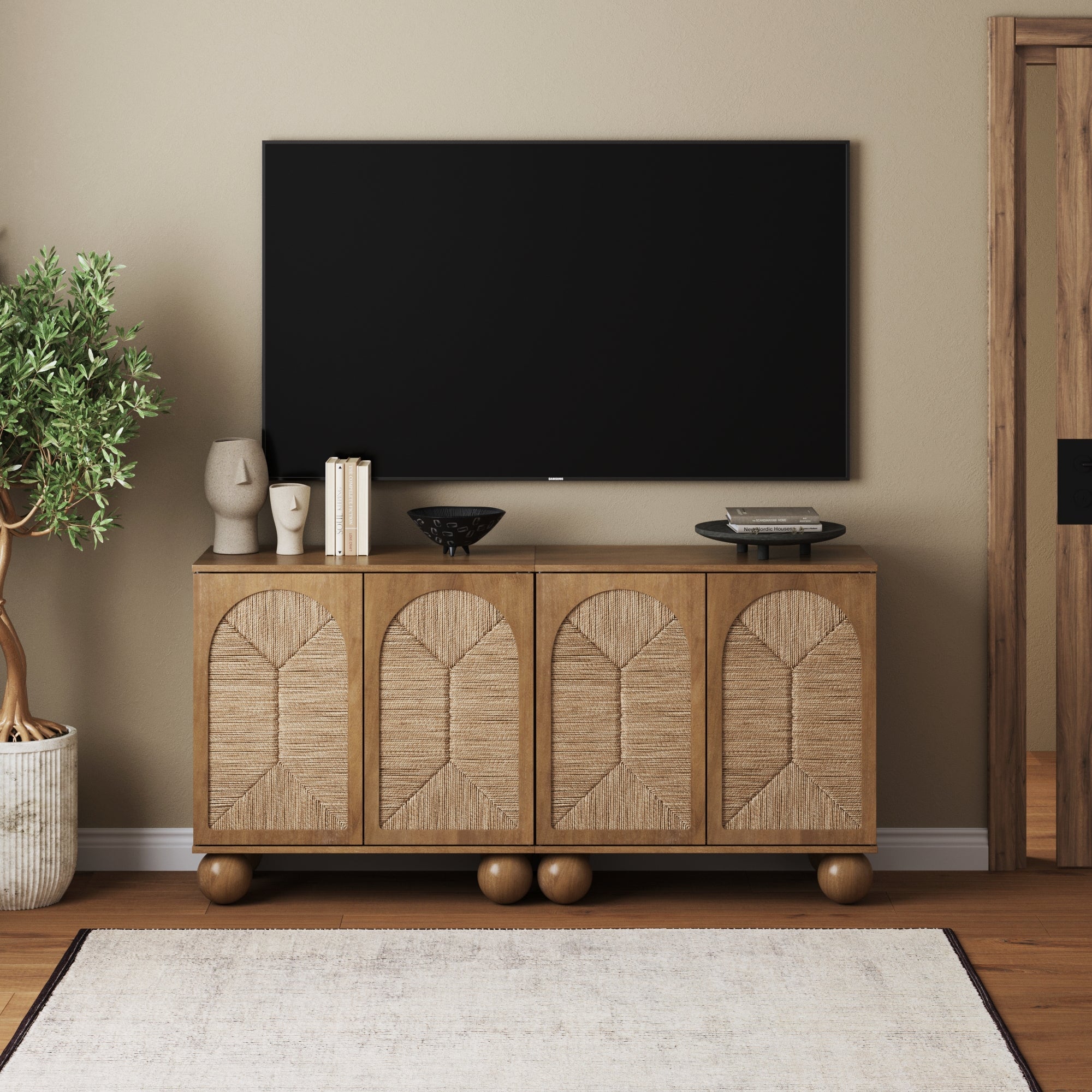 Seagrass Arched Storage Cabinet