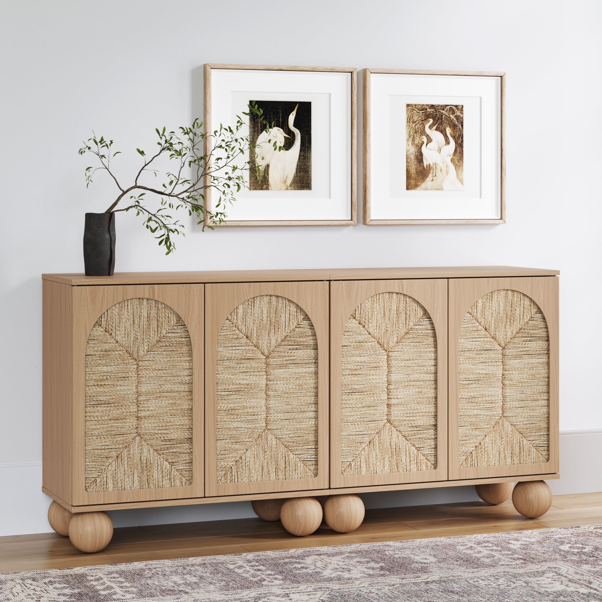 Seagrass Arched Storage Cabinet Credenza