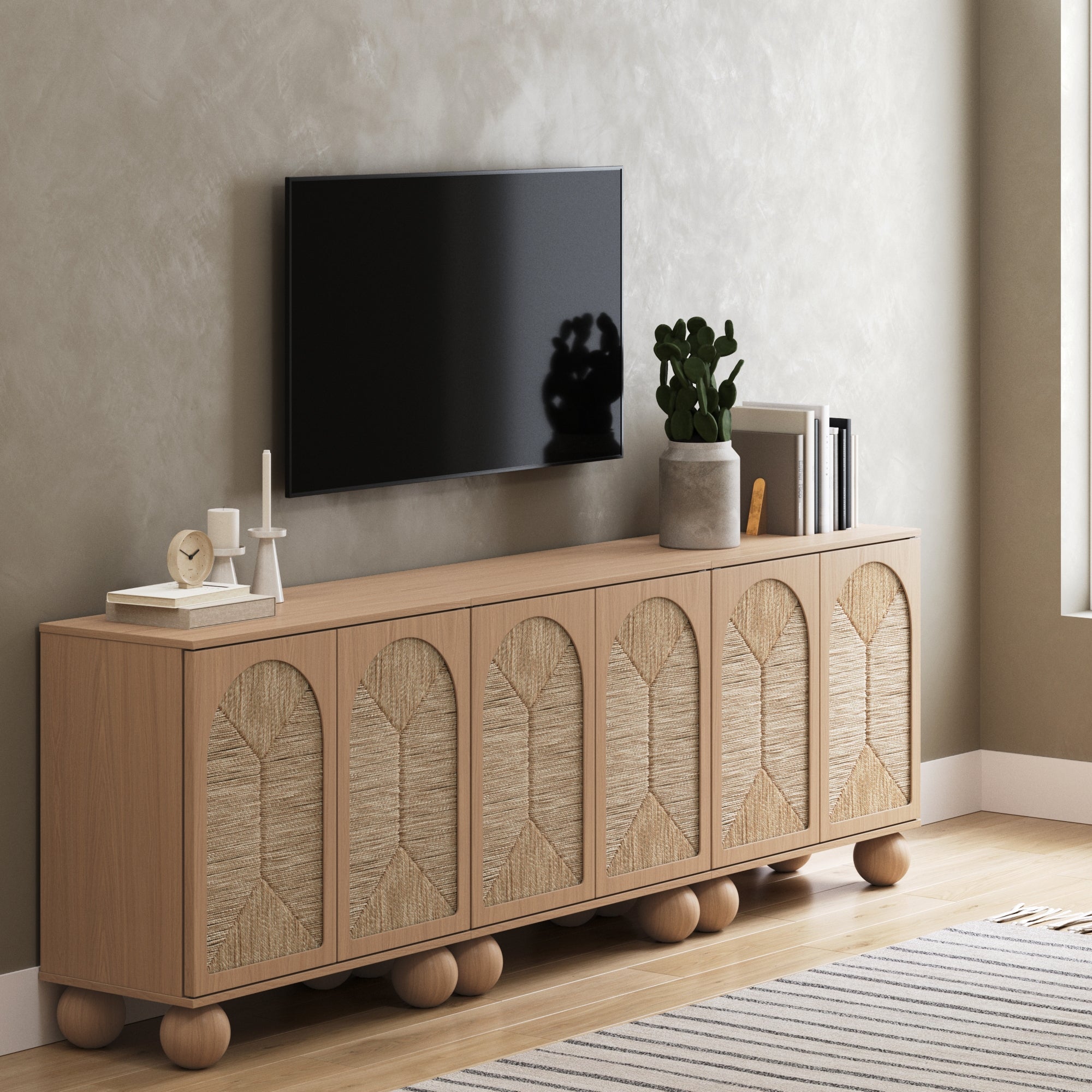 Seagrass Arched Storage Cabinet Credenza