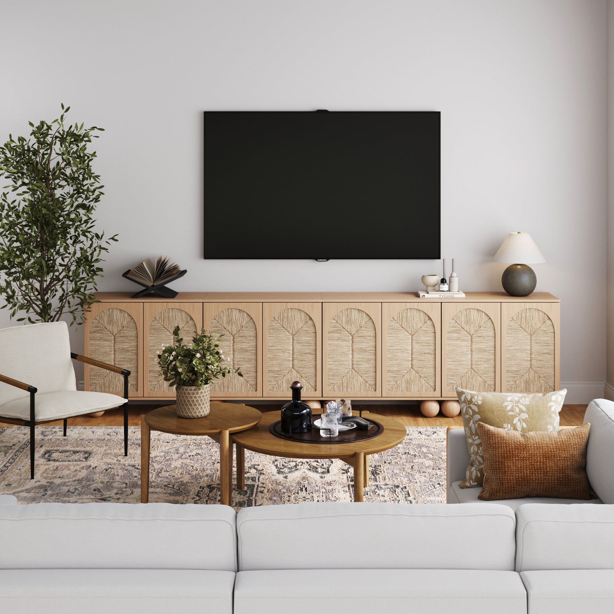 Seagrass Arched TV Console Cabinet for TVs up to 100"