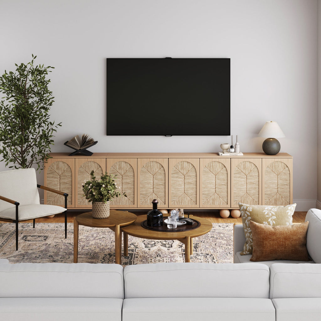 Large Seagrass Arched Storage Cabinet Credenza