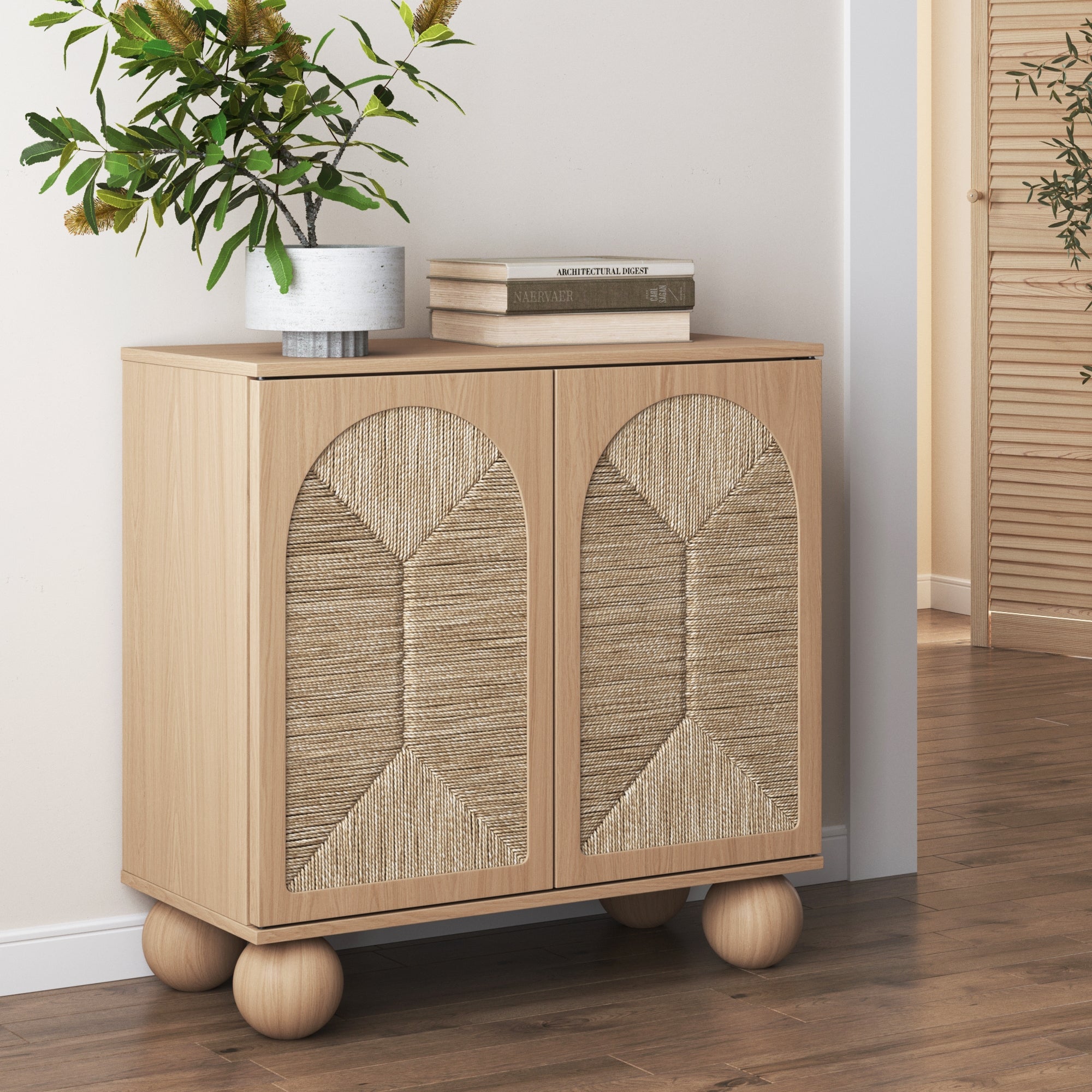 Seagrass Arched Storage Cabinet