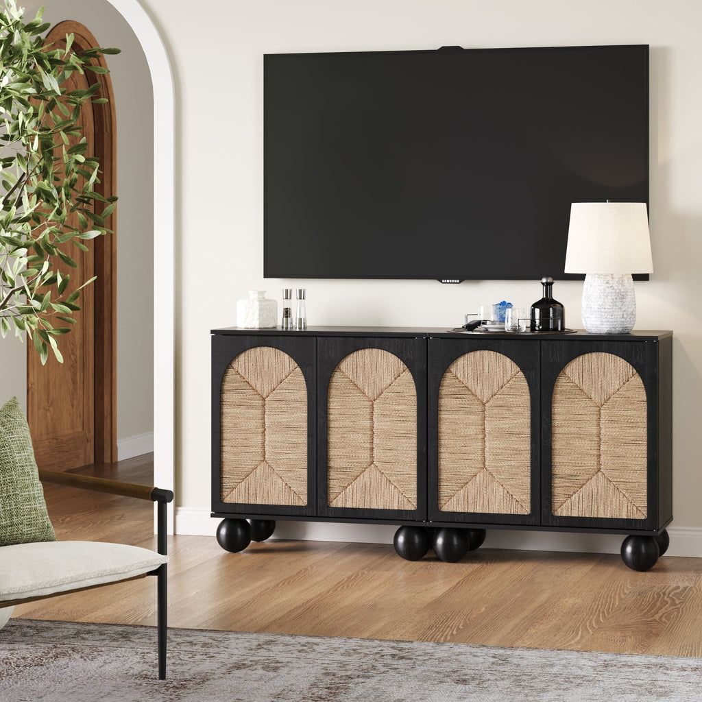 Seagrass Arched Storage Cabinet Credenza