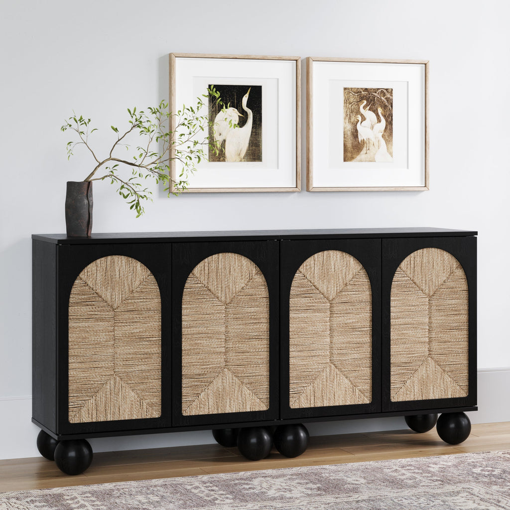 Seagrass Arched Storage Cabinet Credenza