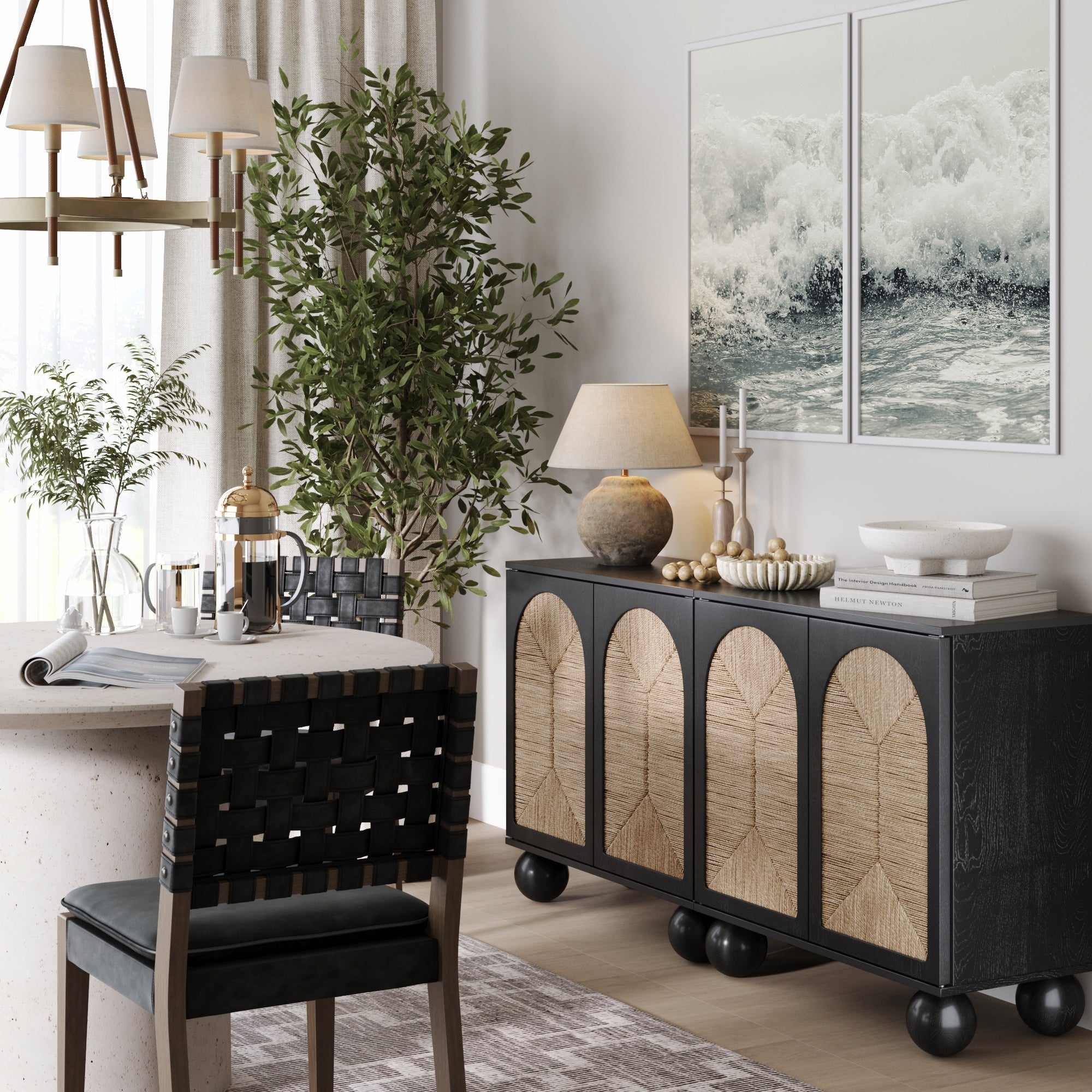 Seagrass Arched Storage Cabinet Credenza