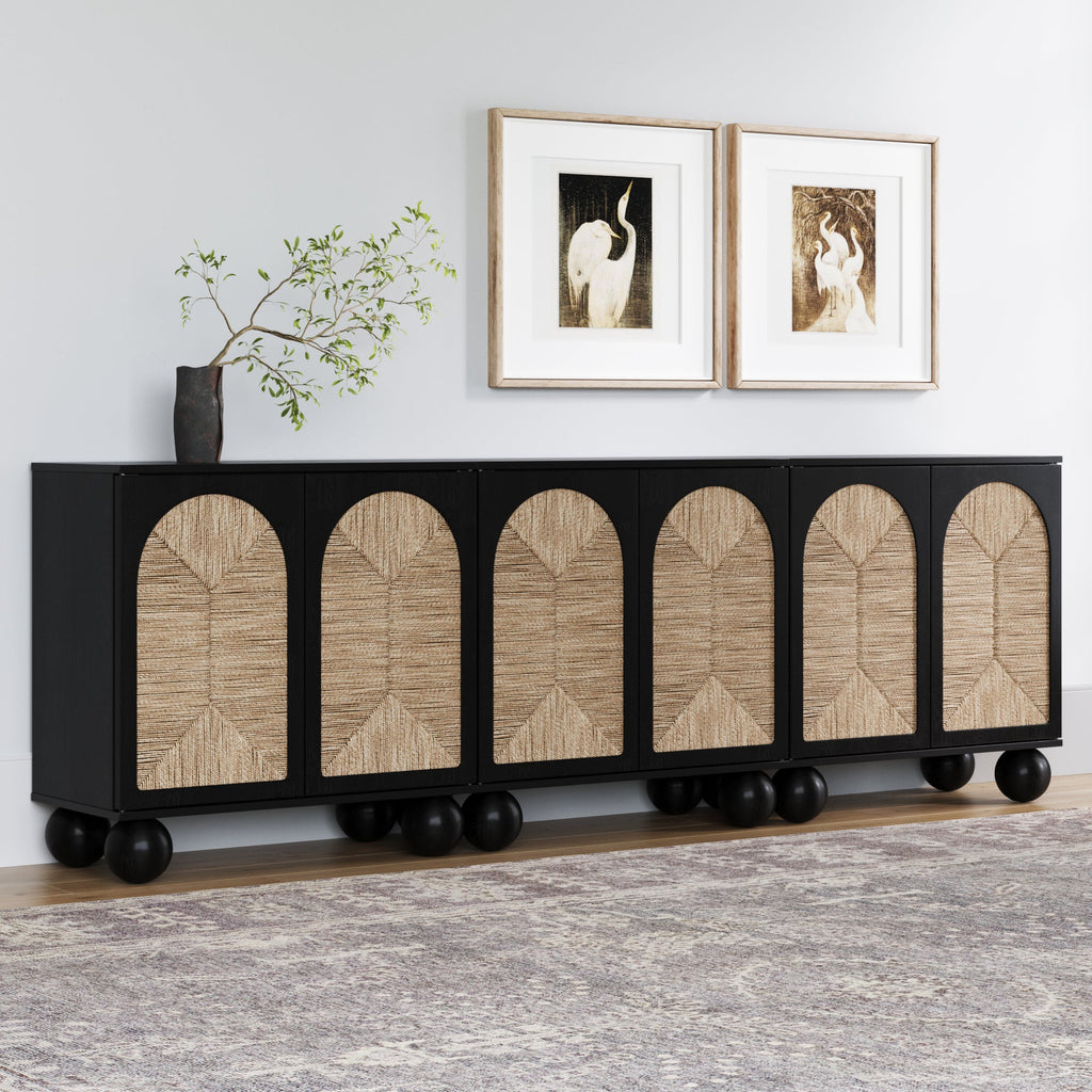 Seagrass Arched Storage Cabinet Credenza