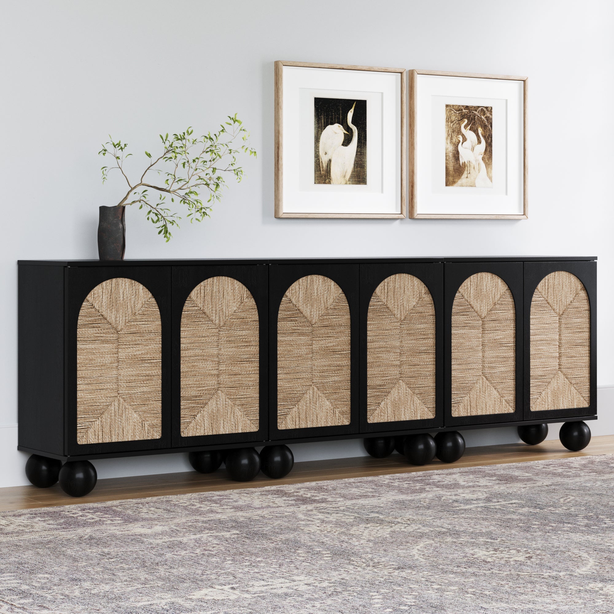Seagrass Arched Storage Cabinet Credenza