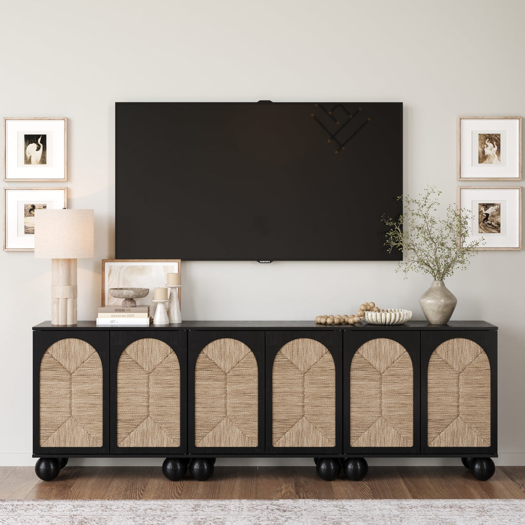 Seagrass Arched Storage Cabinet Credenza