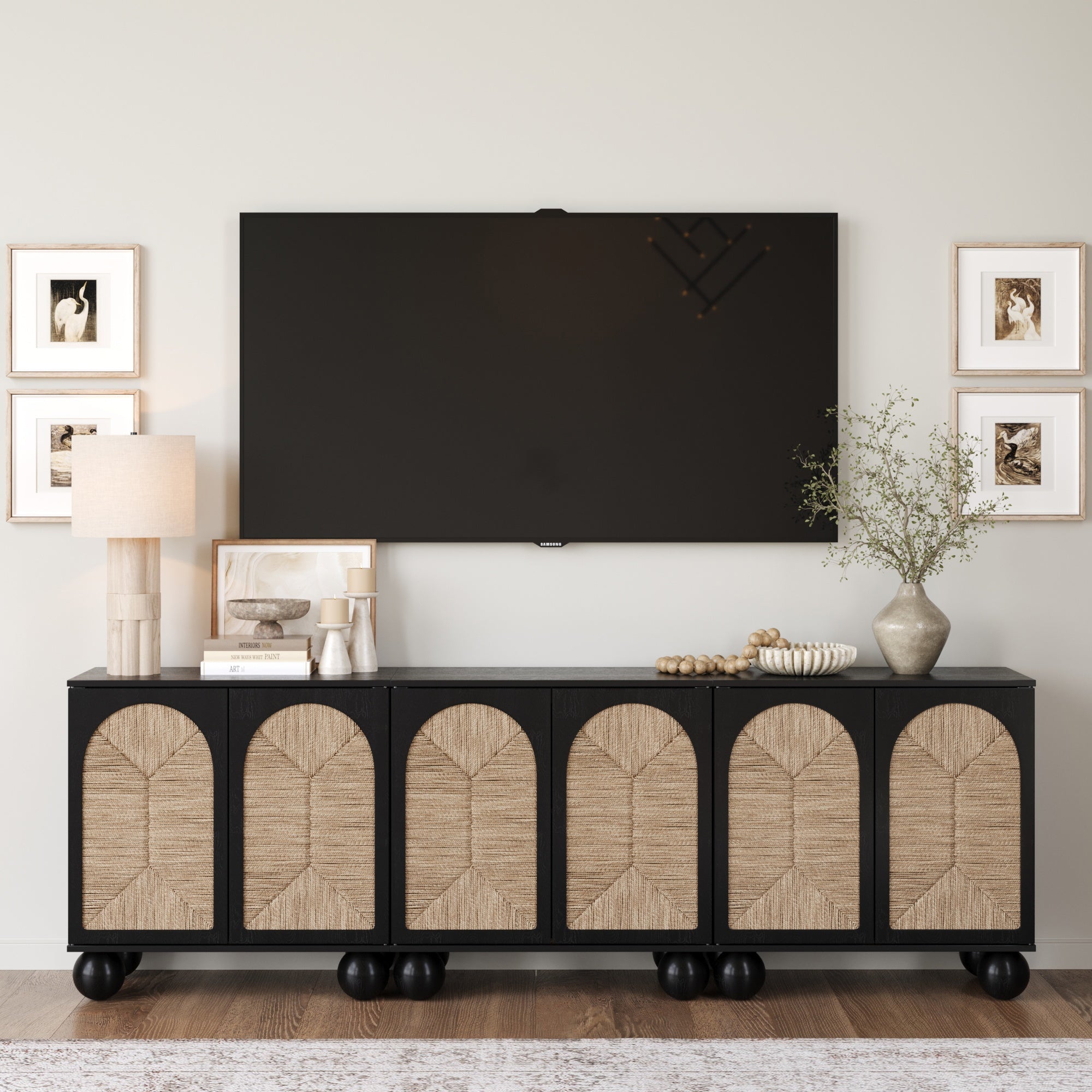 Seagrass Arched Storage Cabinet Credenza