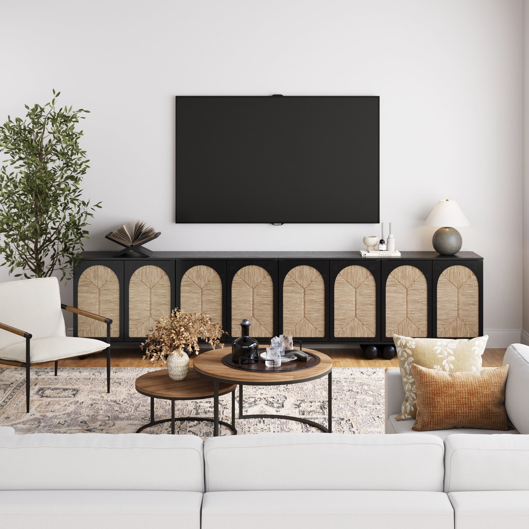 Seagrass Arched TV Console Cabinet for TVs up to 100"