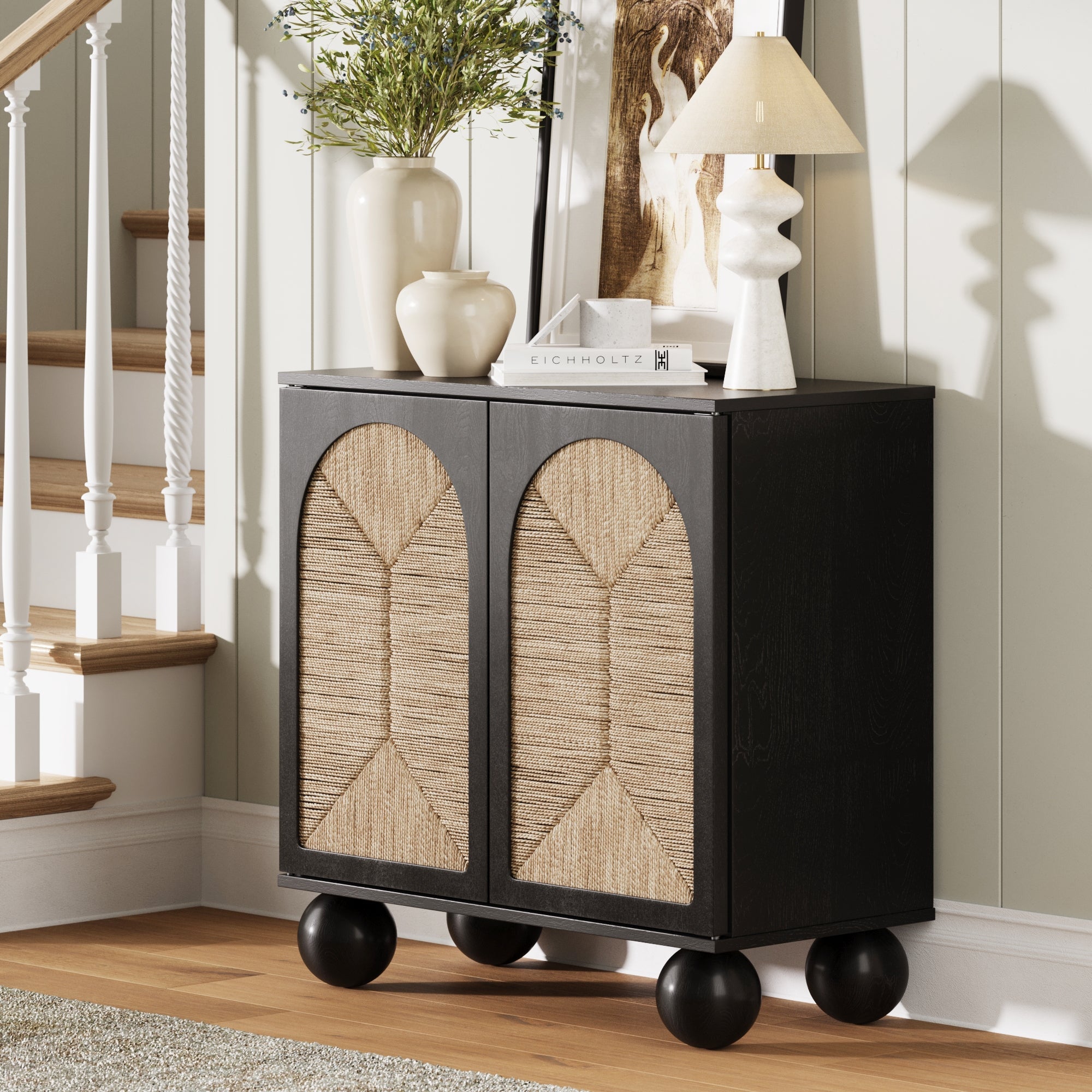 Seagrass Arched Storage Cabinet