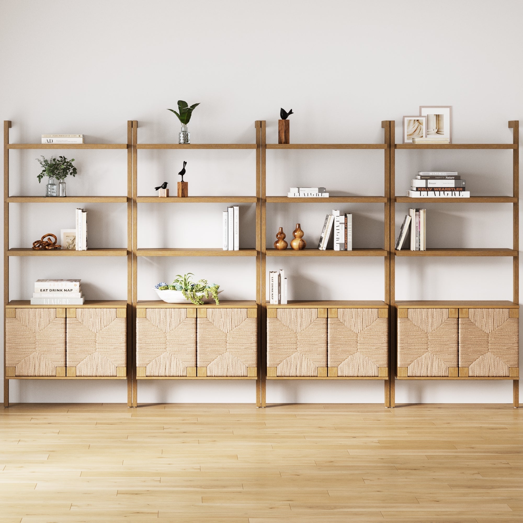 Seagrass Wall Bookshelves with Doors
