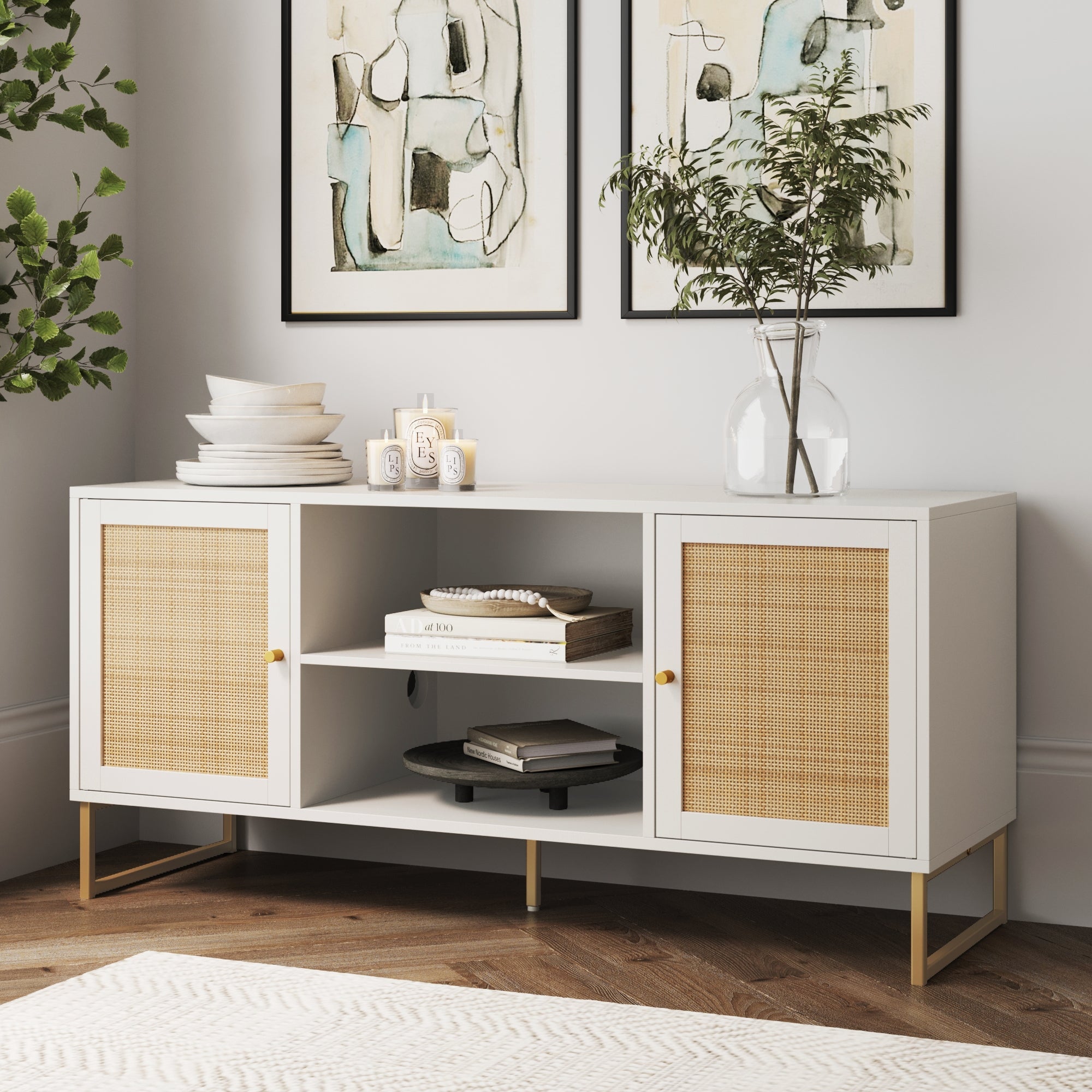 Rattan & Wood 2-Door TV Cabinet