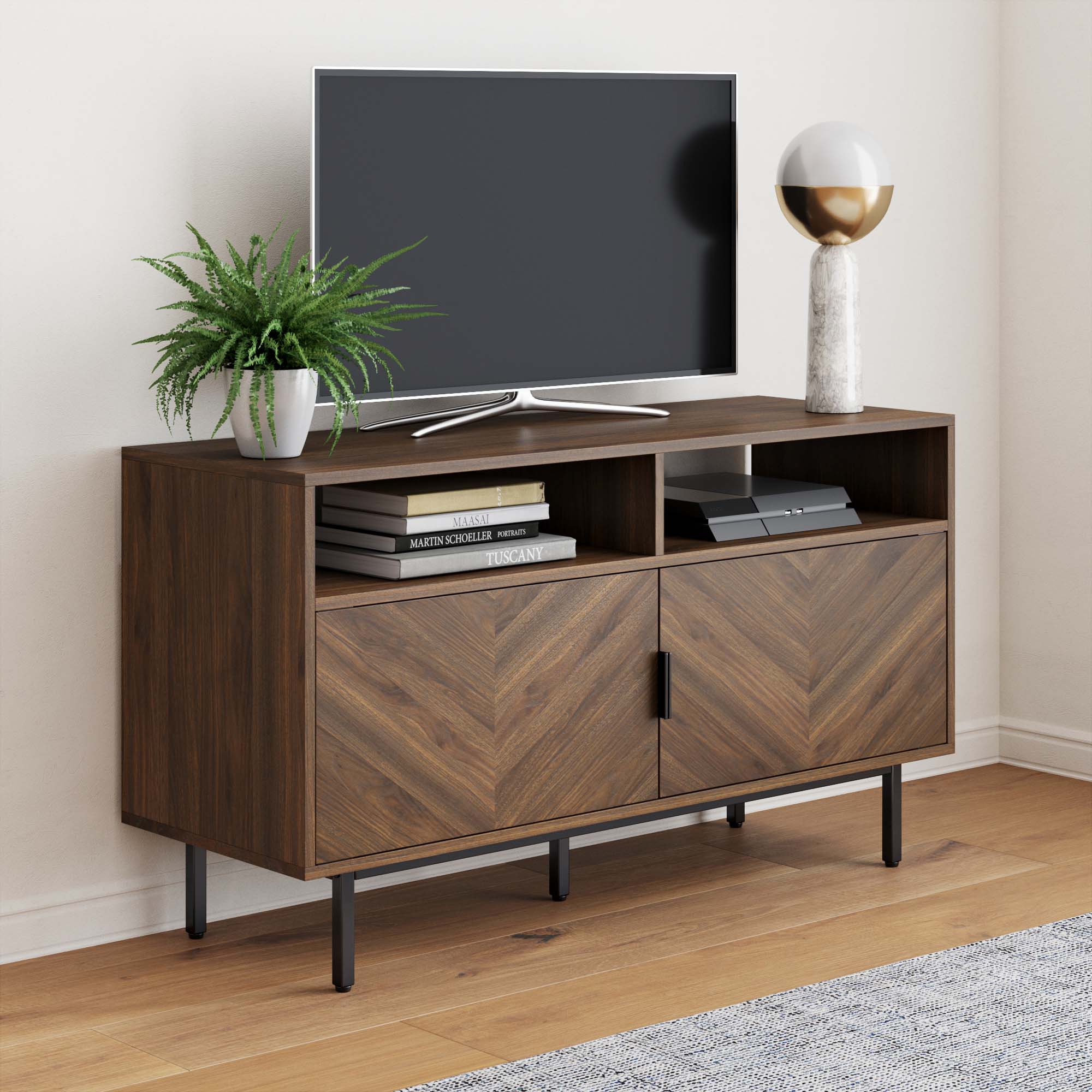 Wood Herringbone TV Cabinet
