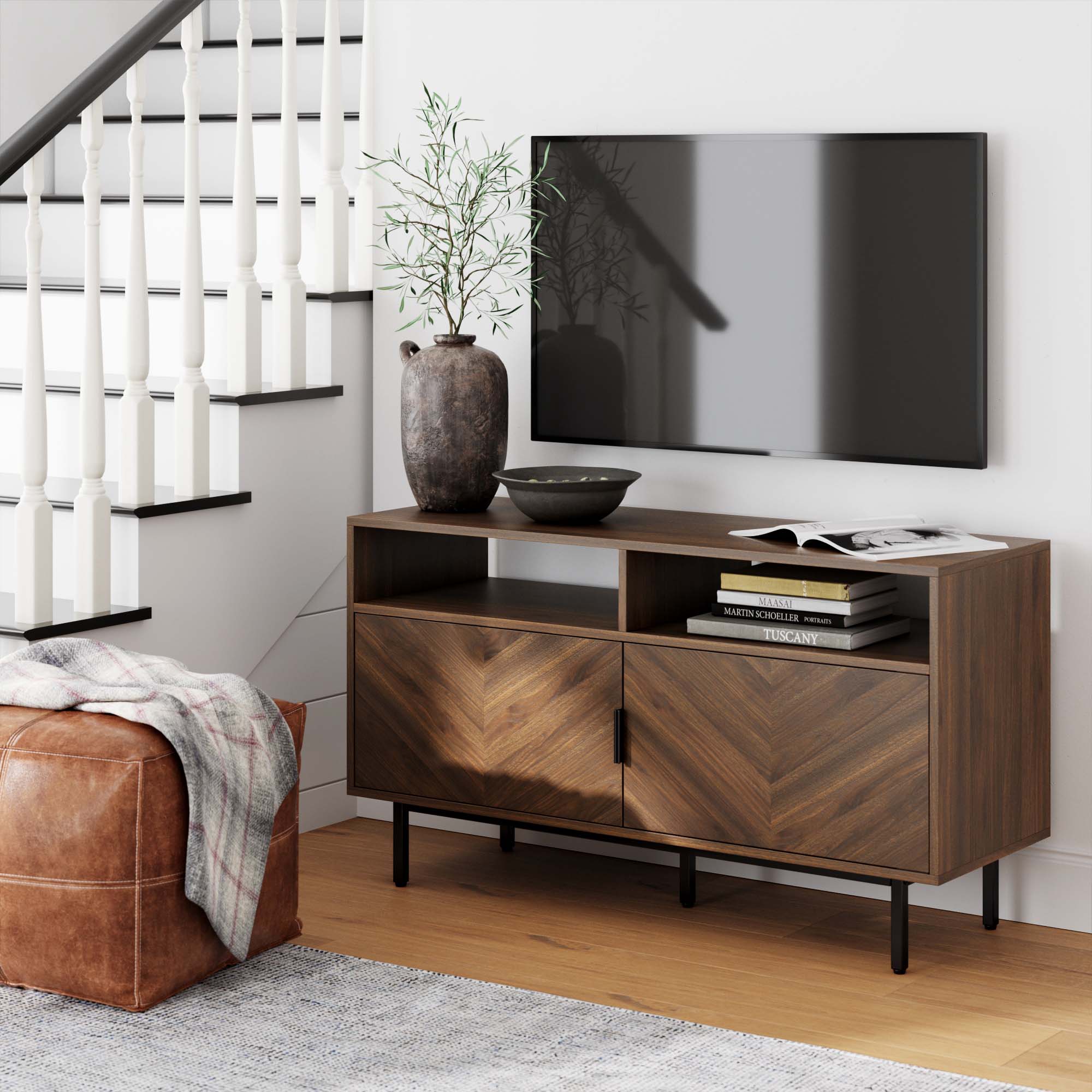 Wood Herringbone TV Cabinet