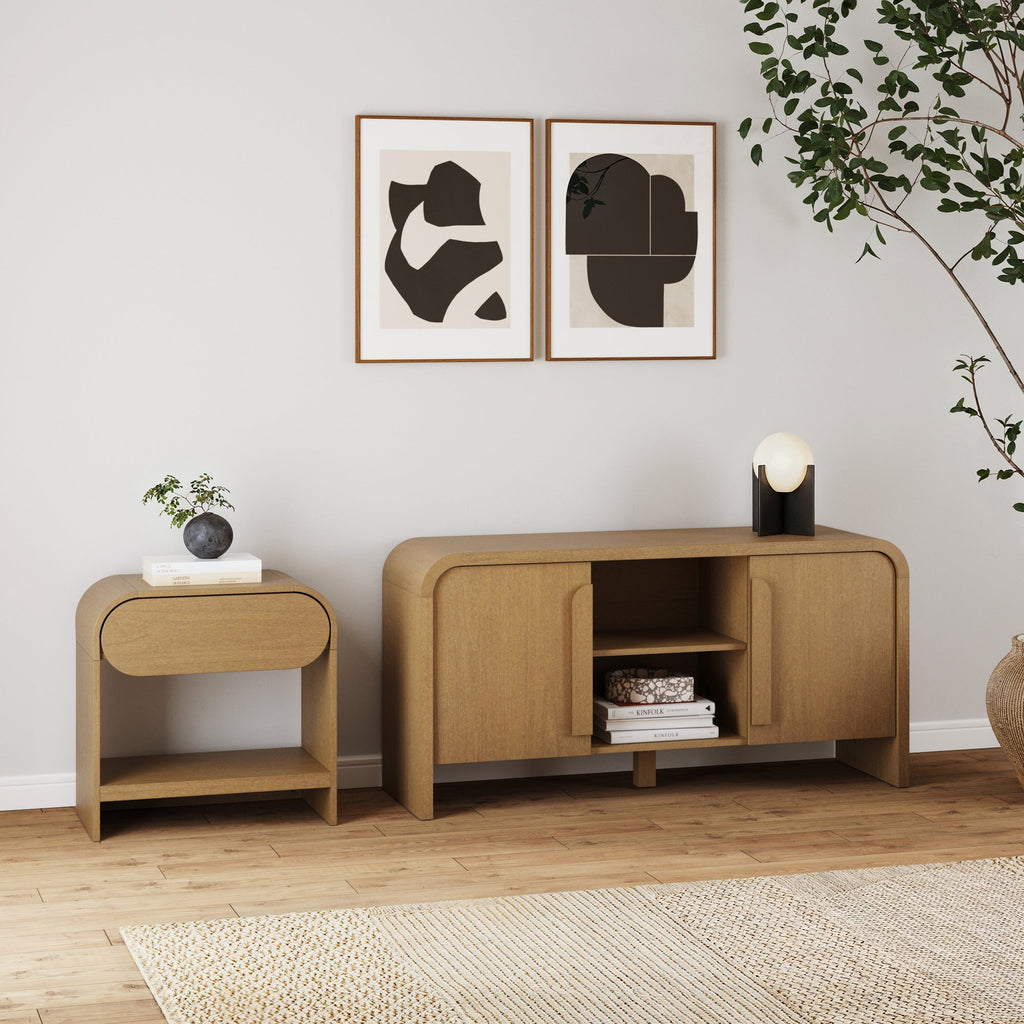 Arched TV Stand and End Table Living Room Set Warm
