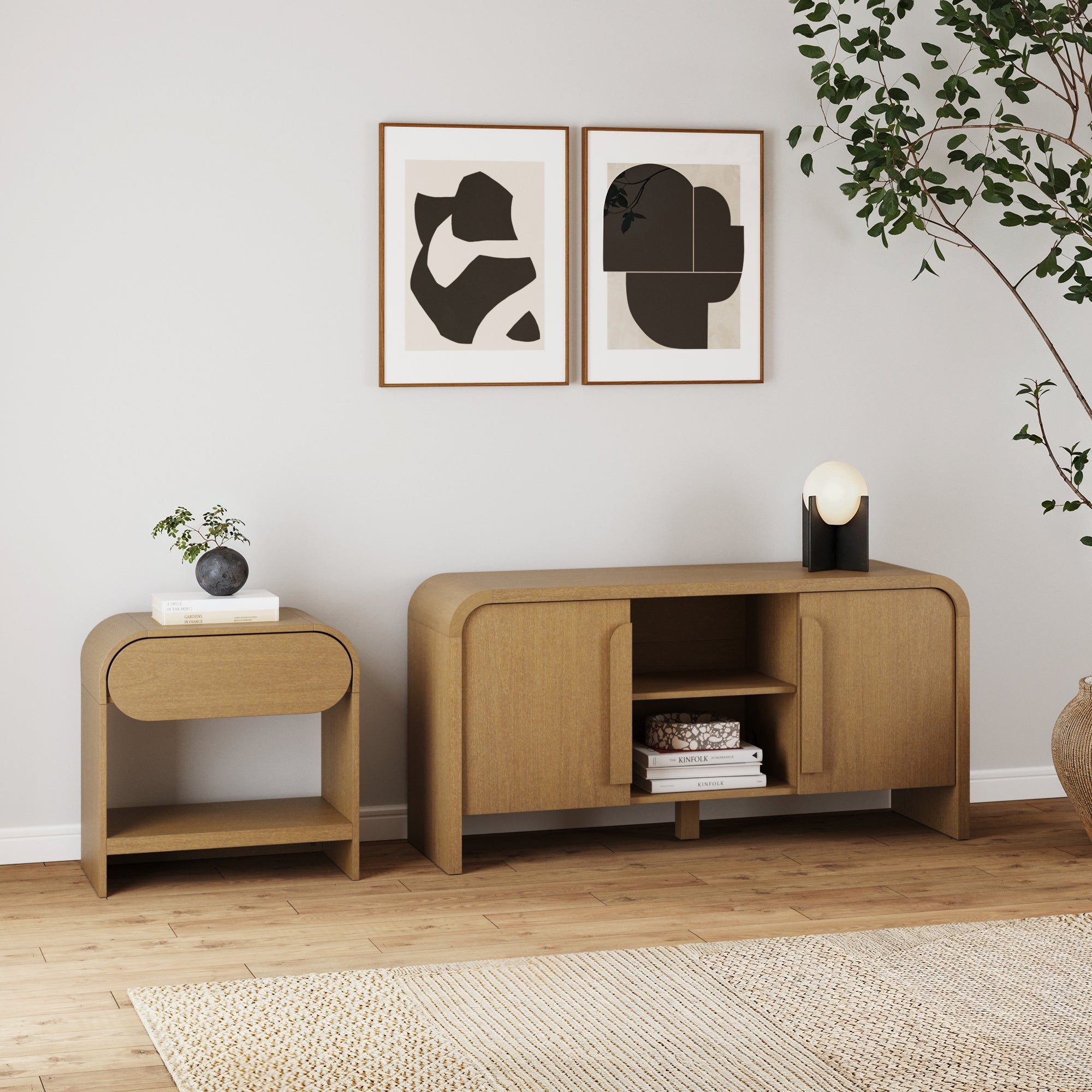 Arched TV Stand and End Table Living Room Set Warm