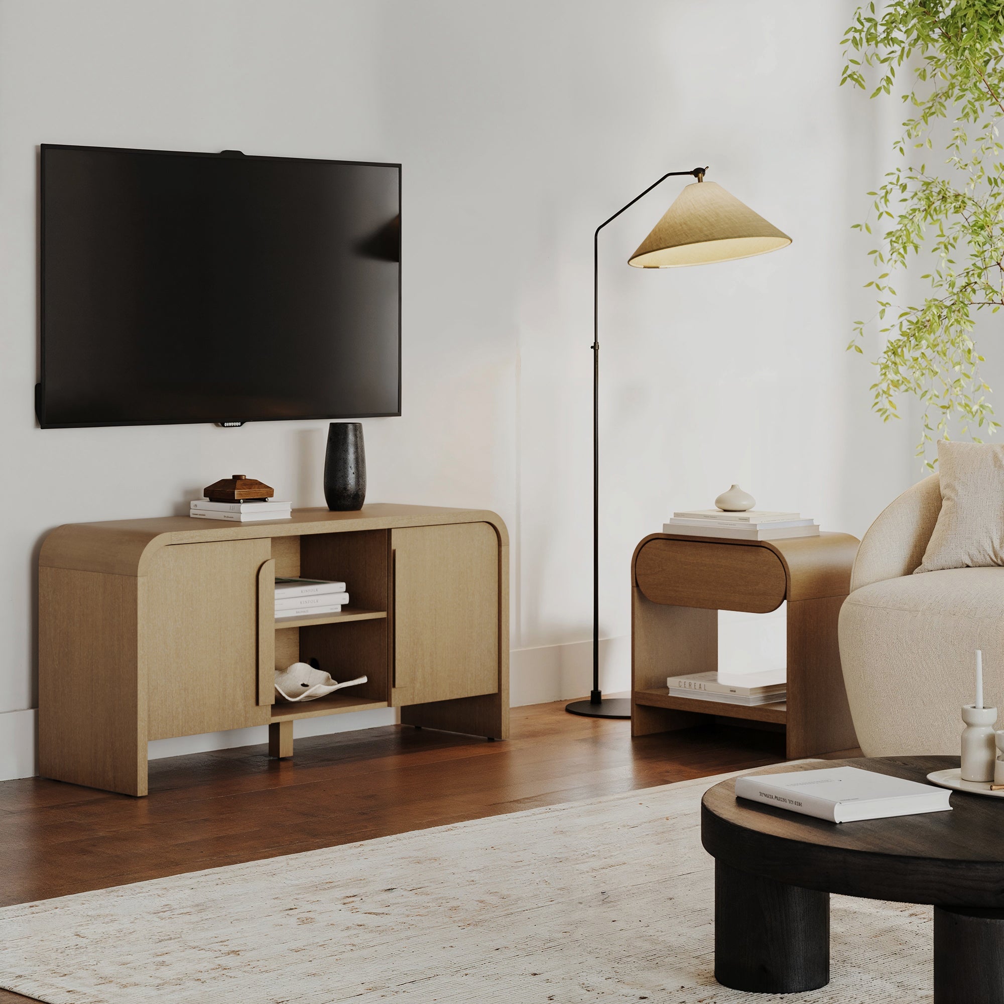 Arched TV Stand and End Table Living Room Set Warm